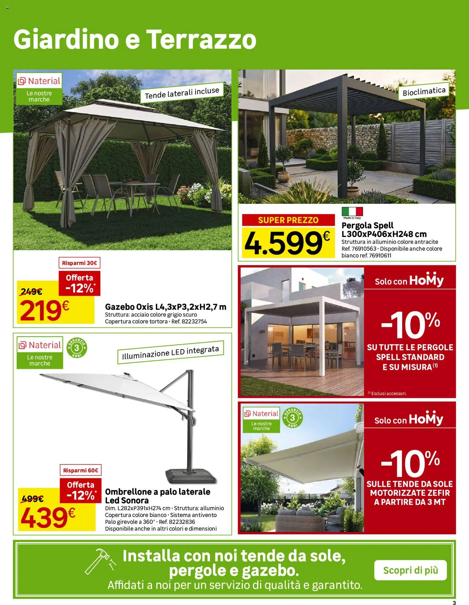 Volantino Leroy Merlin del 08/07/2026 | Pagina: 3 | Prodotti: Ombrellone, Gazebo, Pergola, Alluminio