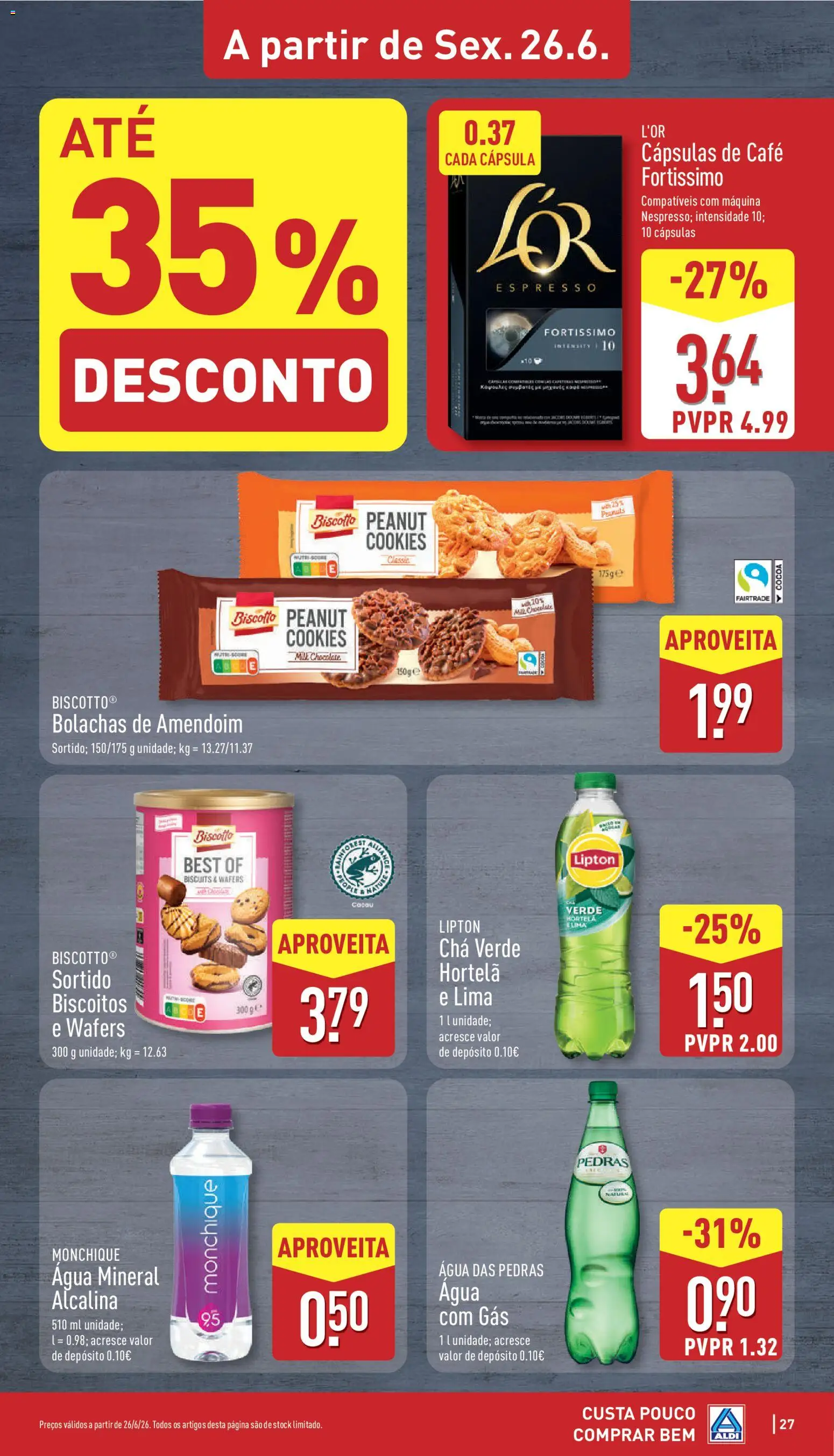 Aldi folheto │ válido de 22.06.2026 | Página: 27 | Produtos: Agua, Bolachas, Café, Água mineral