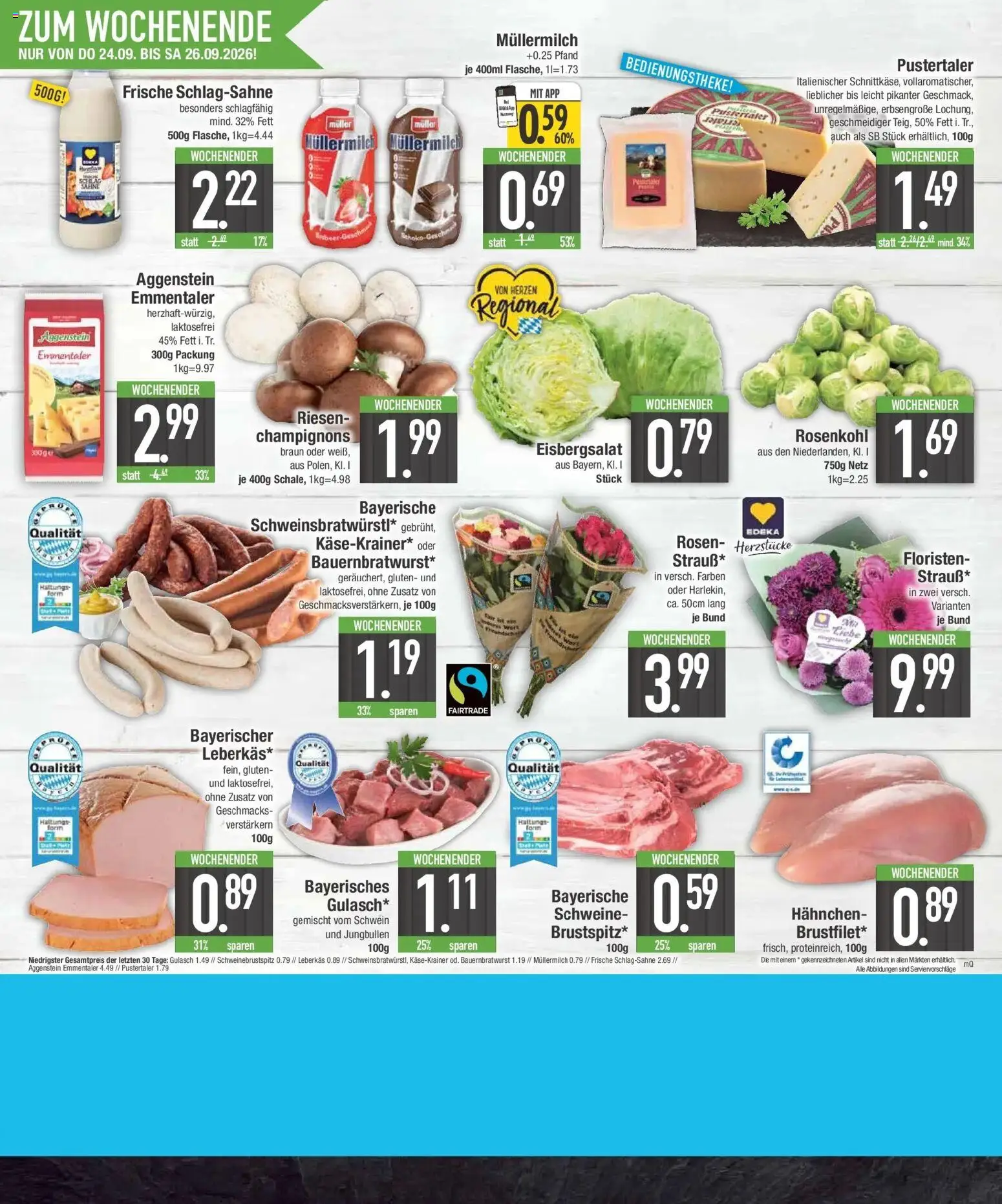 Edeka Prospekt Regensburg (ab 21.09.2026) » Angebote Online | Seite: 22 | Produkte: Hahnchen, Schlagsahne, Käsekrainer, Müllermilch