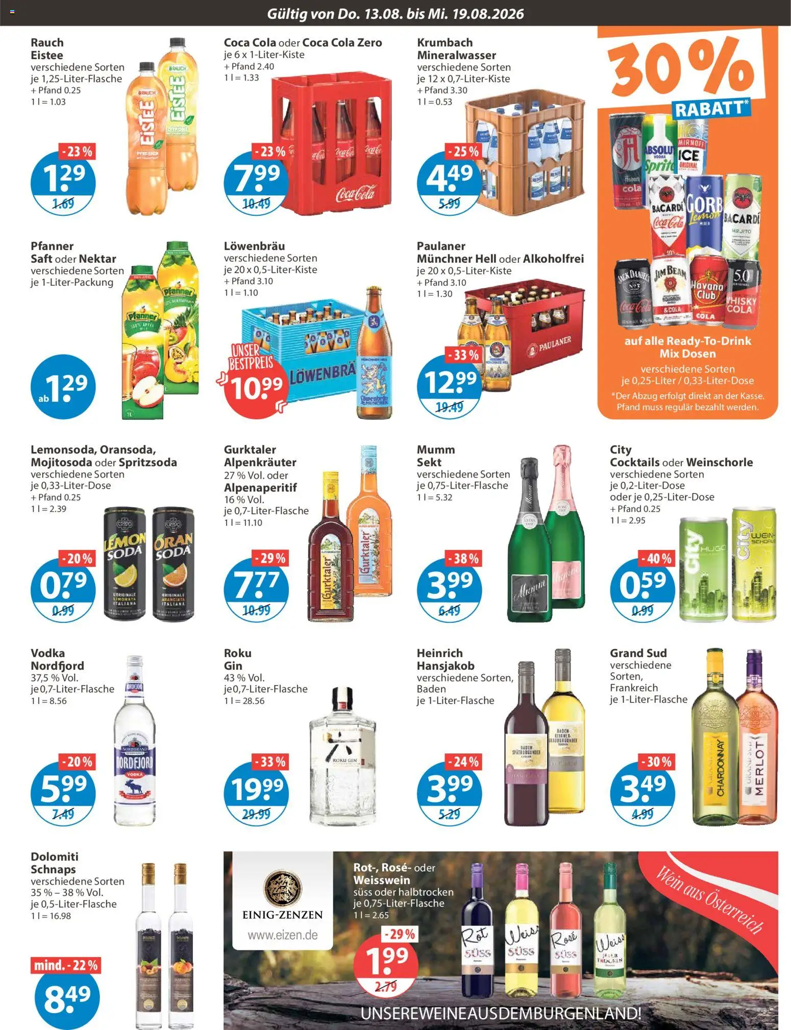 V-Markt Angebote – gültig ab 13.08.2026 | Seite: 9 | Produkte: Sprite, Äpfel, Weinschorle, Vodka
