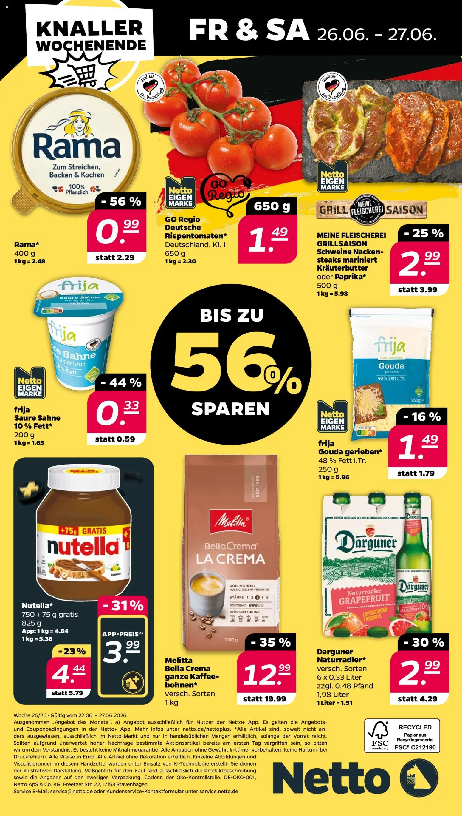 Netto Prospekt – gültig ab 22.06.2026 | Seite: 36 | Produkte: Melitta, Grill, Nutella, Sahne