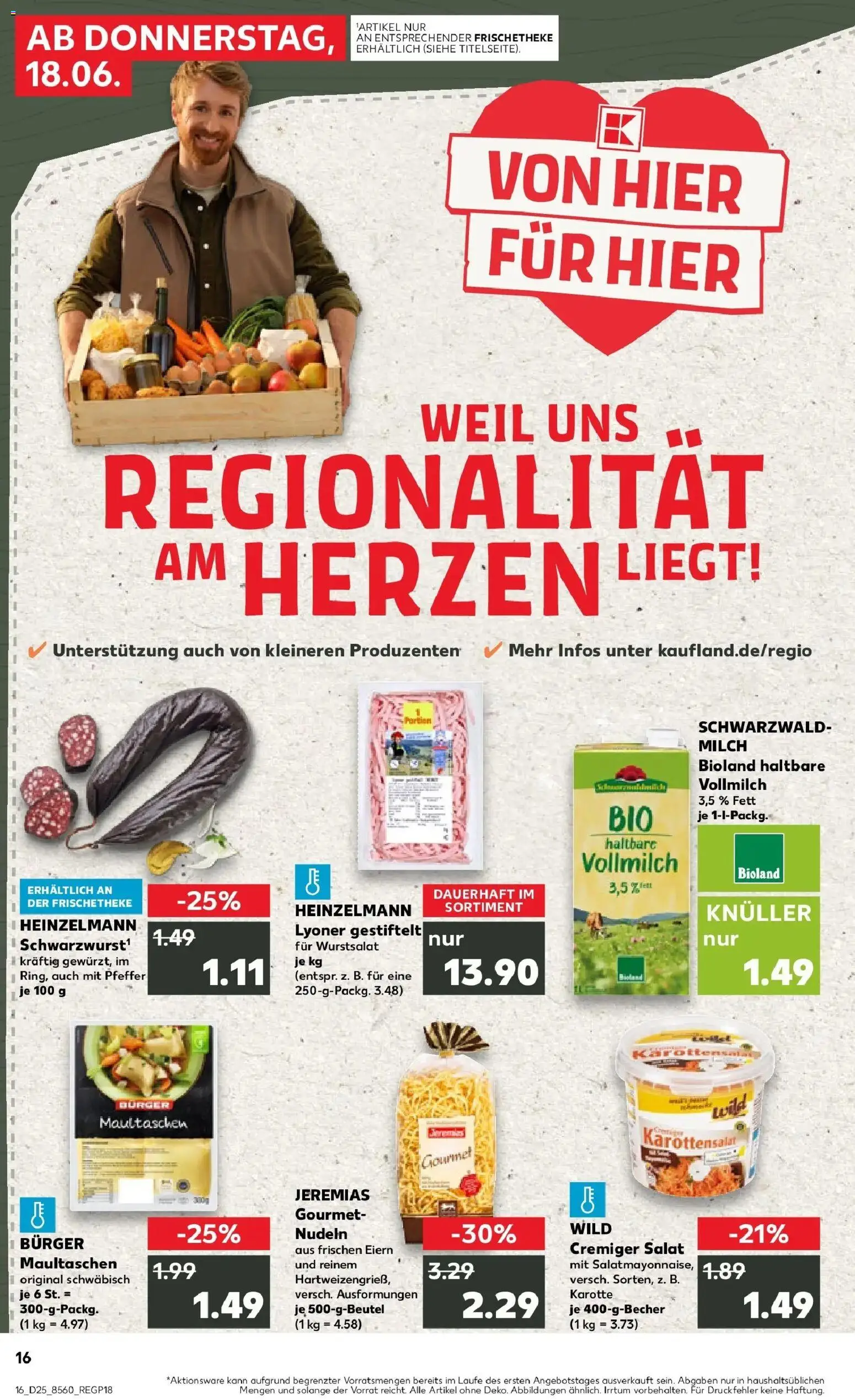 Kaufland Prospekt Pforzheim – gültig ab 18.06.2026 | Seite: 1 | Produkte: Burger, Nudeln, Karotte, Salat