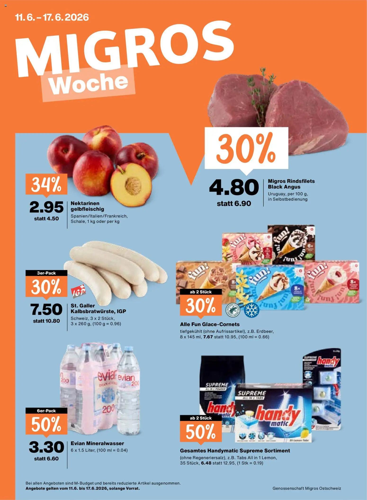 Migros aktionen – gültig ab 11.06.2026 | Seite: 1 | Produkte: Nektarinen, Mineralwasser