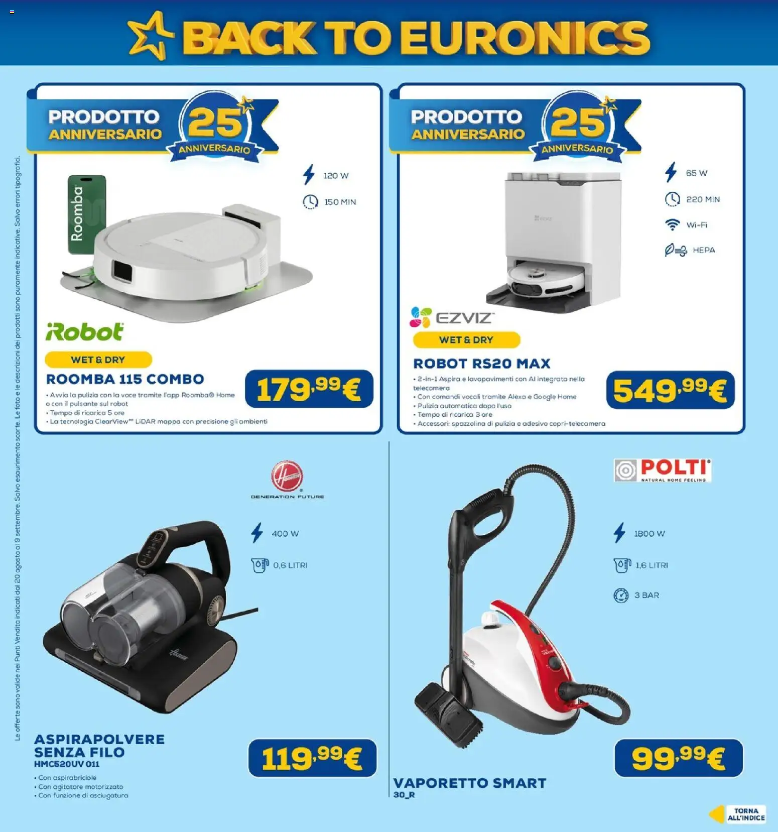 Volantino Euronics del 20/08/2026 | Pagina: 18 | Prodotti: Vaporetto, Aspirapolvere, Robot