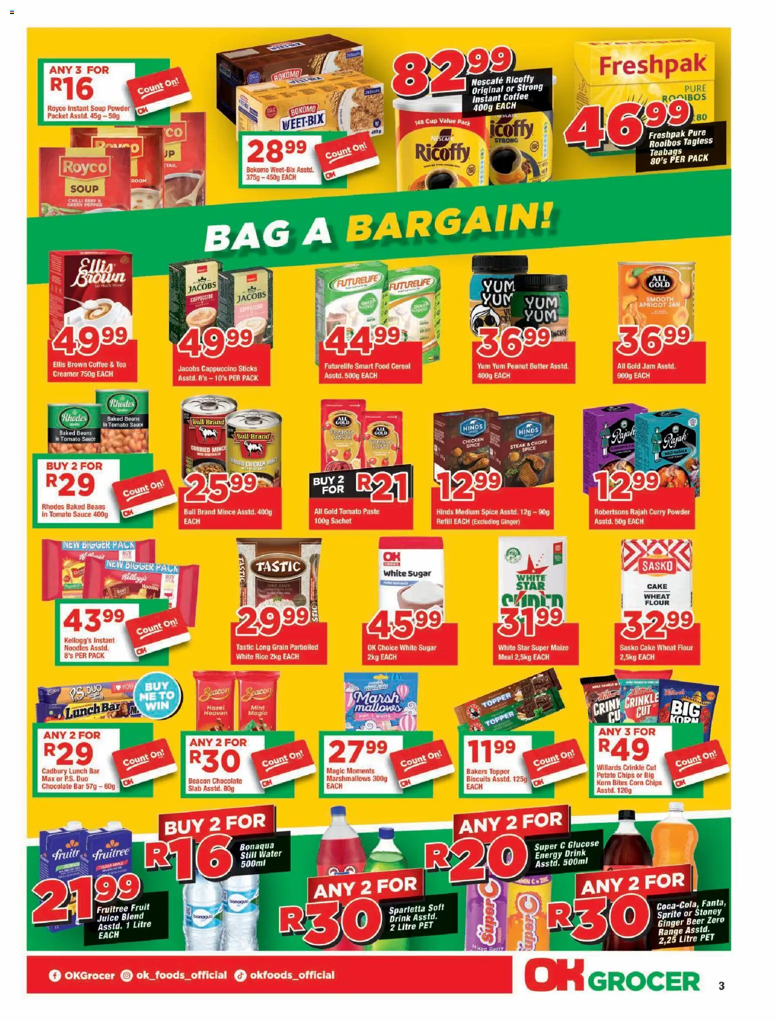 New OK Foods catalogue – valid from 15/07/2026 | Page: 3 | Products: Jam, Juice, Rice, Water
