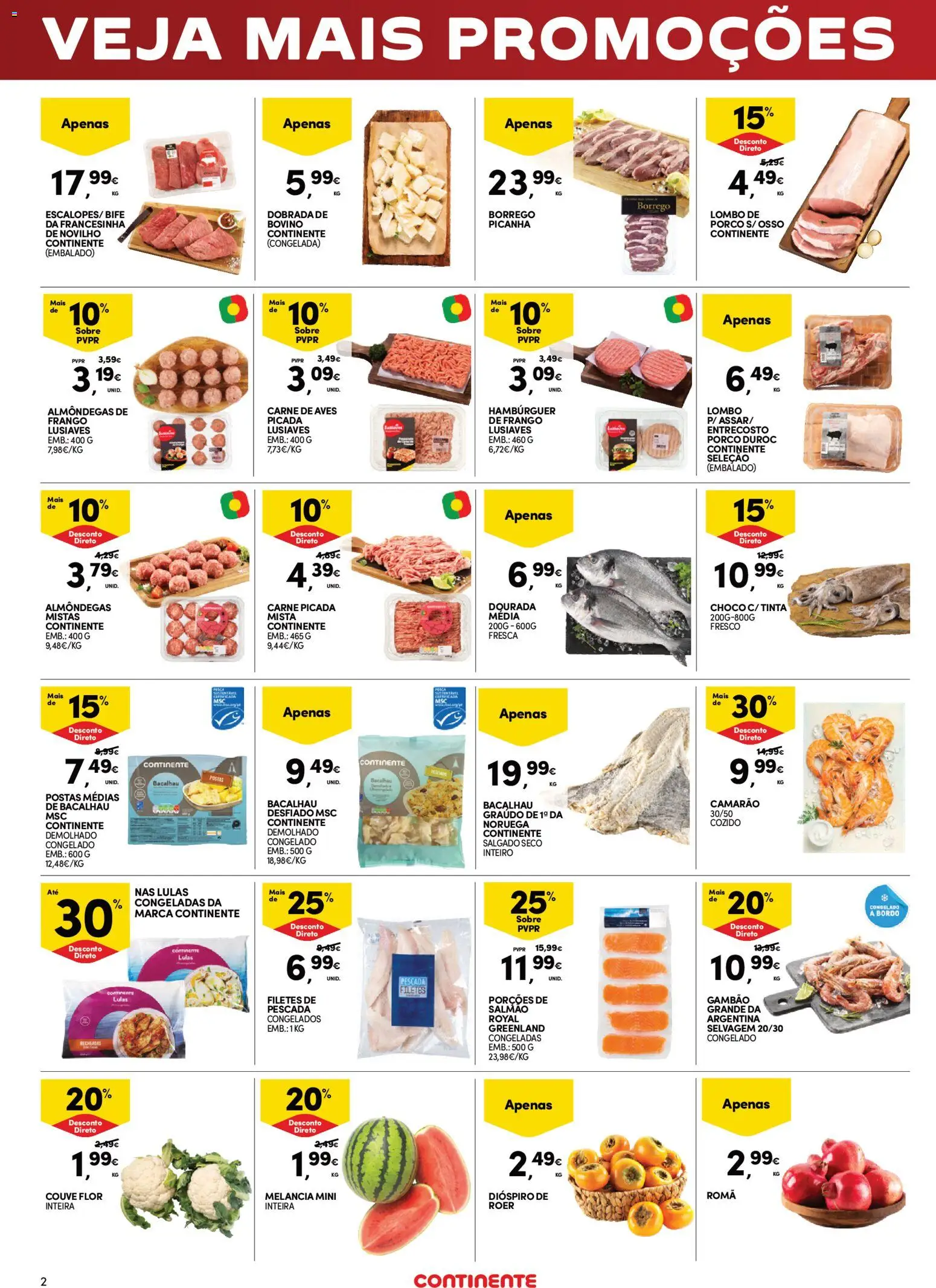 Continente Fim de Semana │ válido de 23/10/2026 | Página: 2 | Produtos: Bacalhau, Pescada, Bife, Couve
