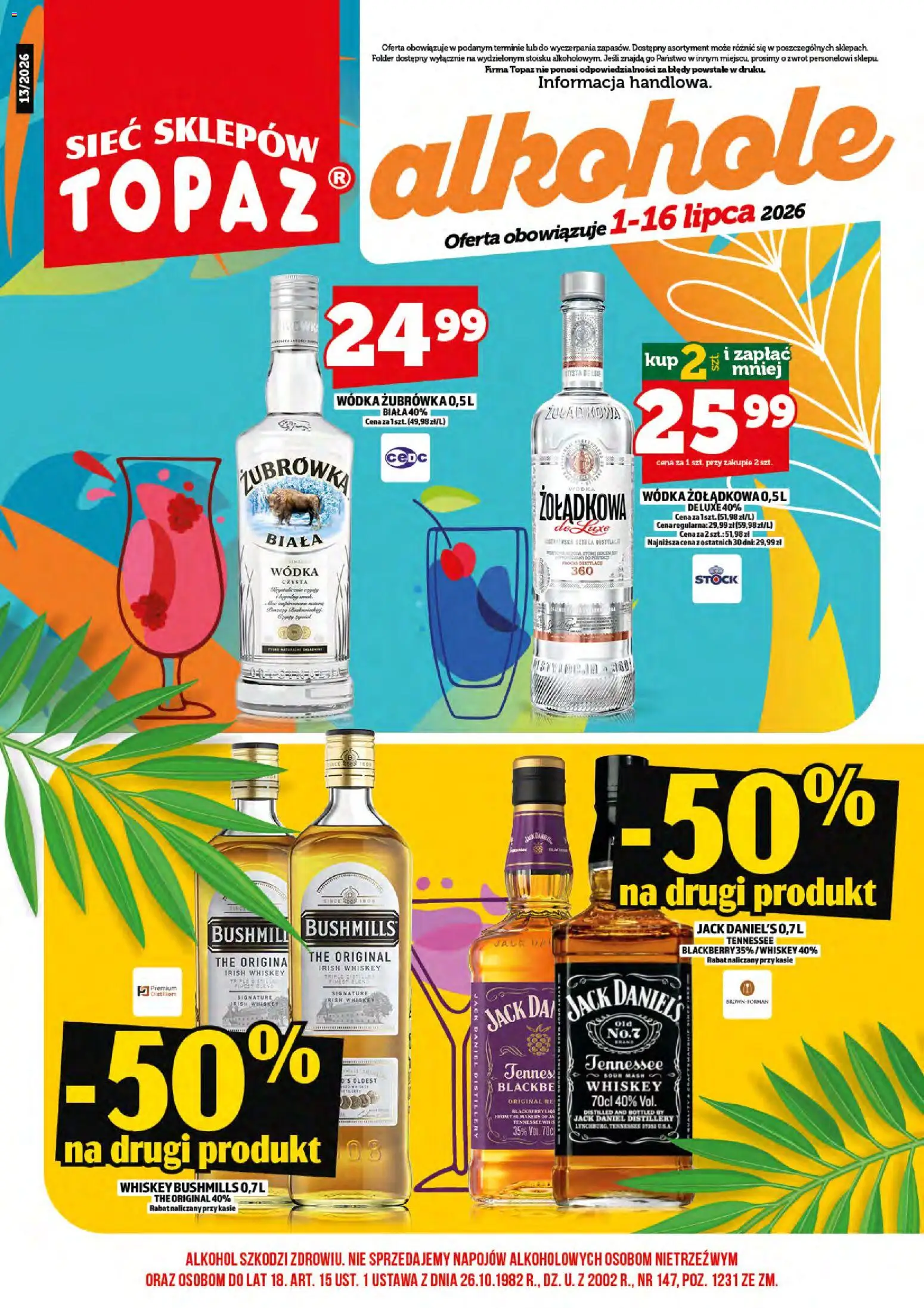 Topaz gazetka alkoholowa od 01.07.2026 | Strona: 3 | Produkty: Jack Daniel's, Żubrówka, Alkohol, Wódka