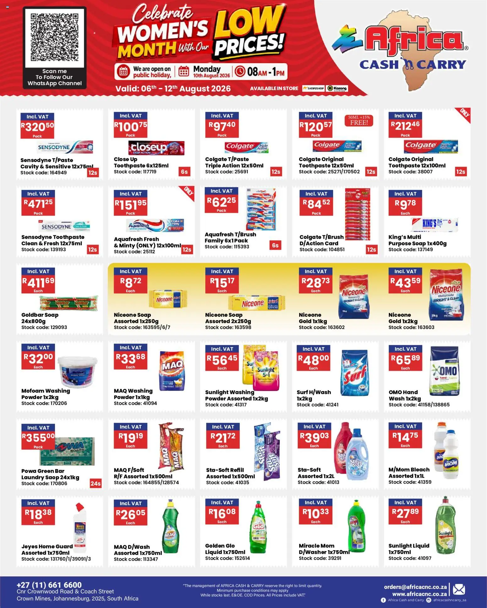 New Africa Cash & Carry catalogue – valid from 06/08/2026 | Page: 18 | Products: Bleach, Powder, Toothpaste, Washing powder