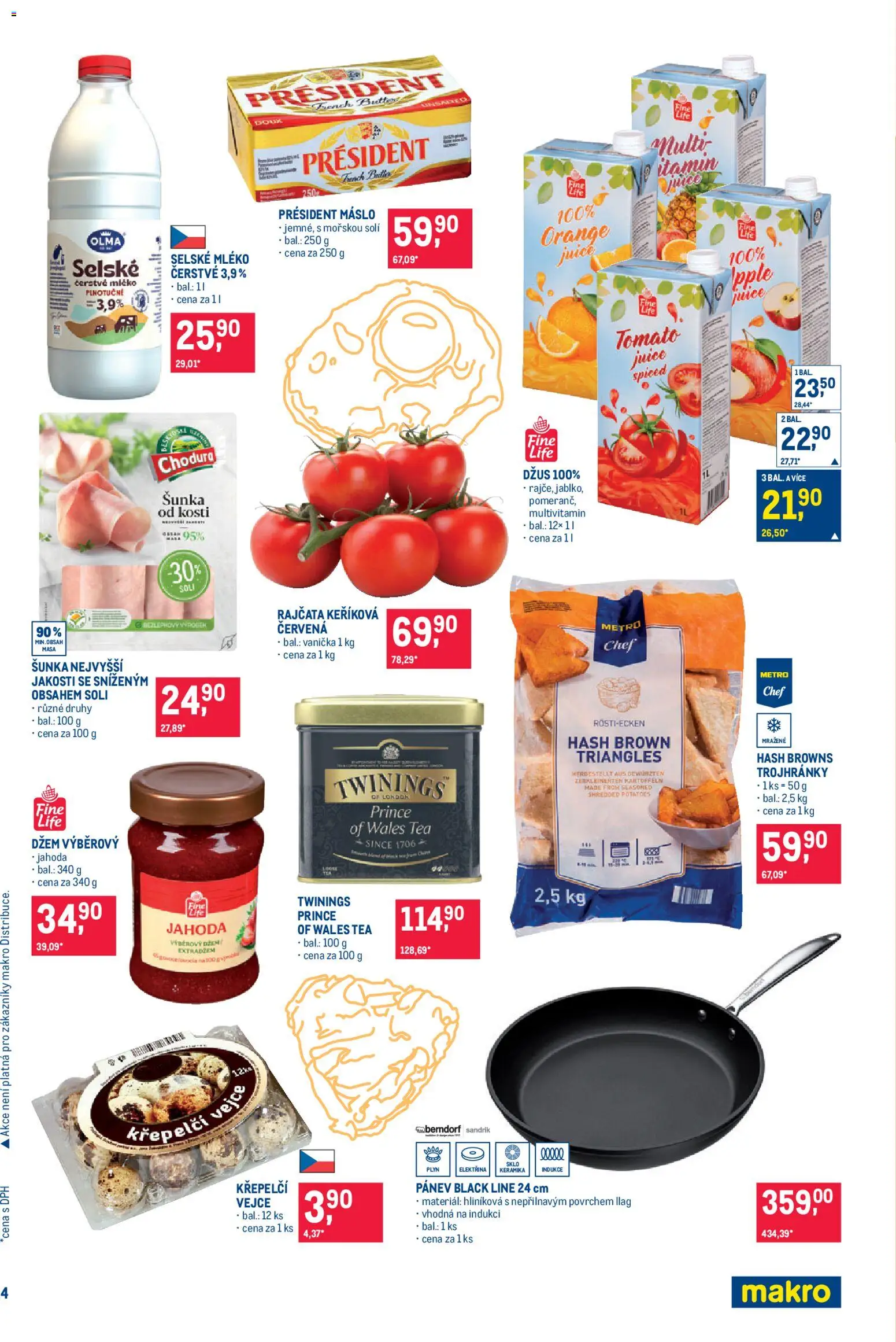 Makro leták - Pro milovníky jídla od 26.08.2026 | Strana: 4 | Produkty: Mléko, Máslo, Šunka od kosti, Rajčata