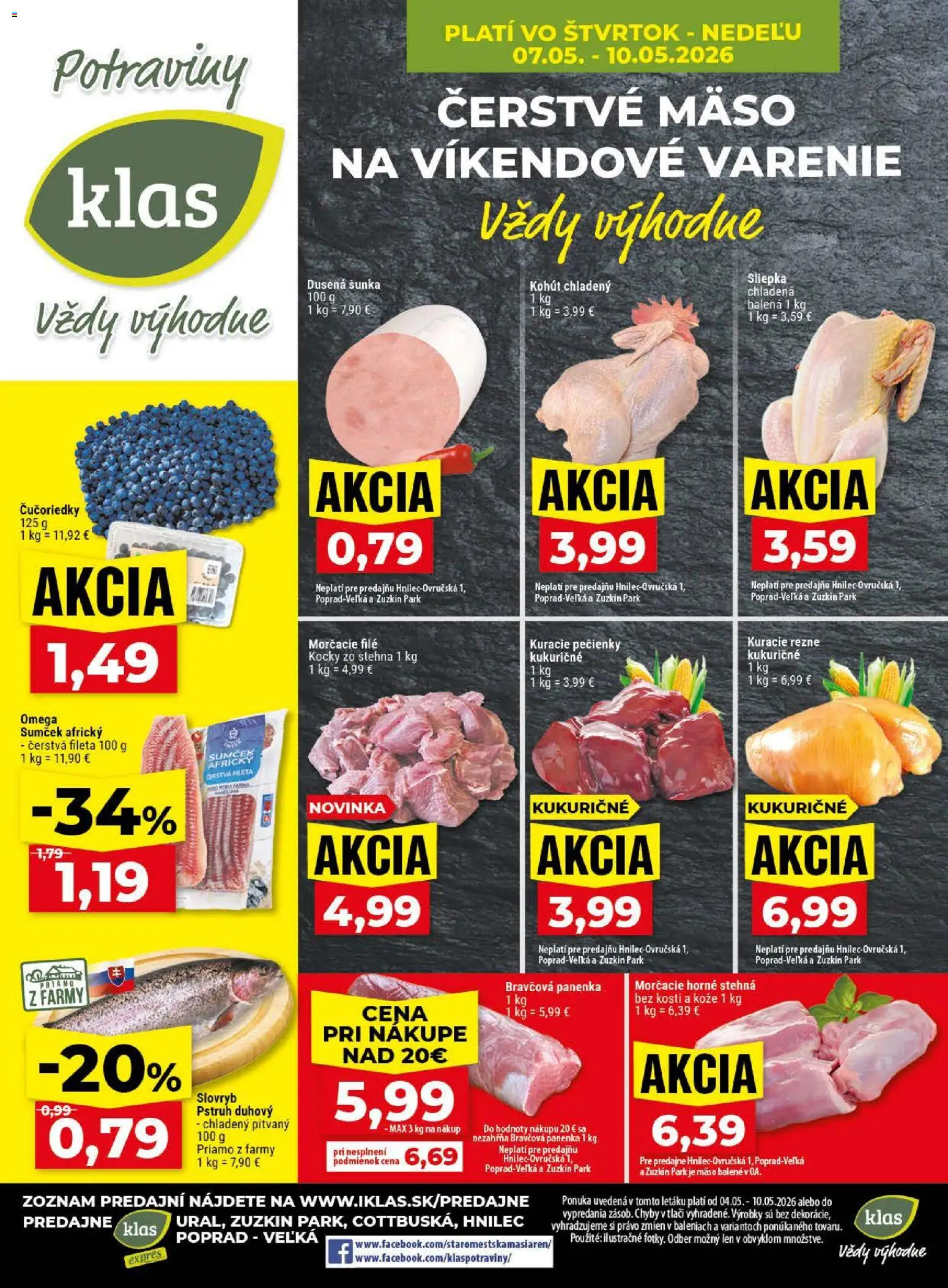 Nové Klas akcie – leták je platný od 04.05.2026 | Strana: 29 | Produkty: Šunka, Pstruh, Kuracie rezne, Čučoriedky