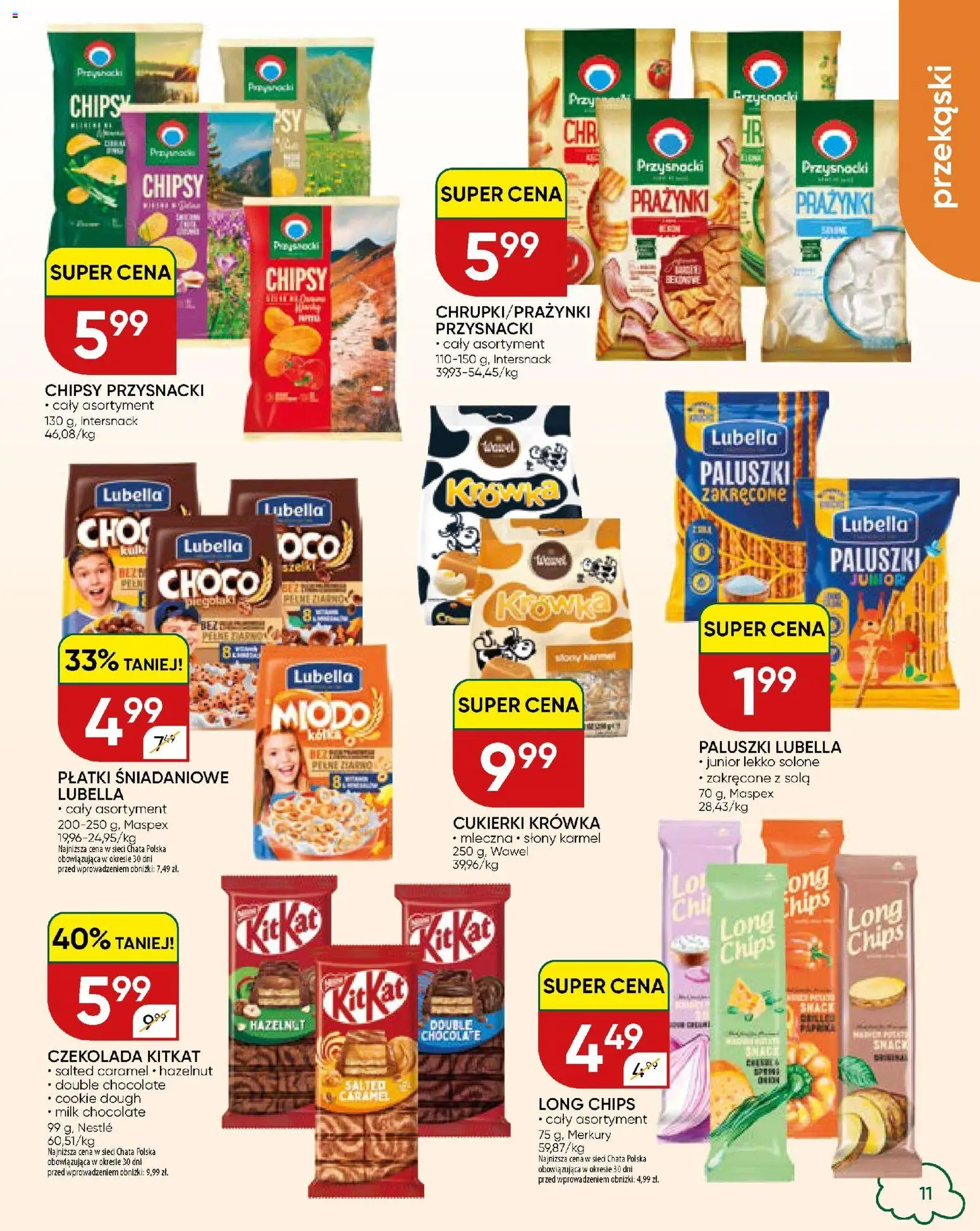 Chata Polska gazetka - szkola od 10.08.2026 | Strona: 11 | Produkty: Słony karmel, Krowka, Paluszki, Cukierki