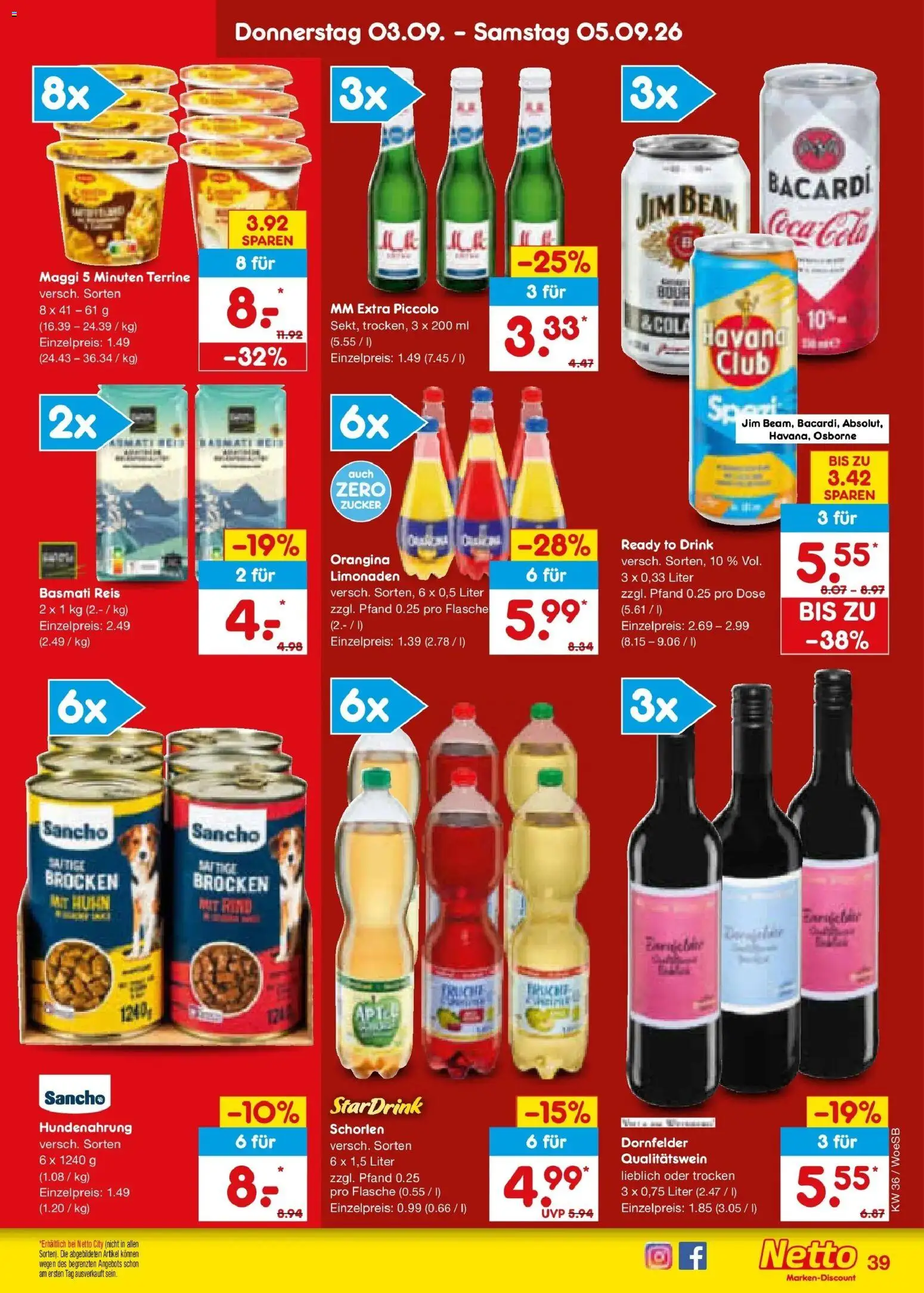 Netto Marken-Discount Prospekt Katzweiler (ab 31.08.2026) » Angebote | Seite: 51 | Produkte: Bacardi, Jim beam, Reis, Maggi 5 minuten terrine