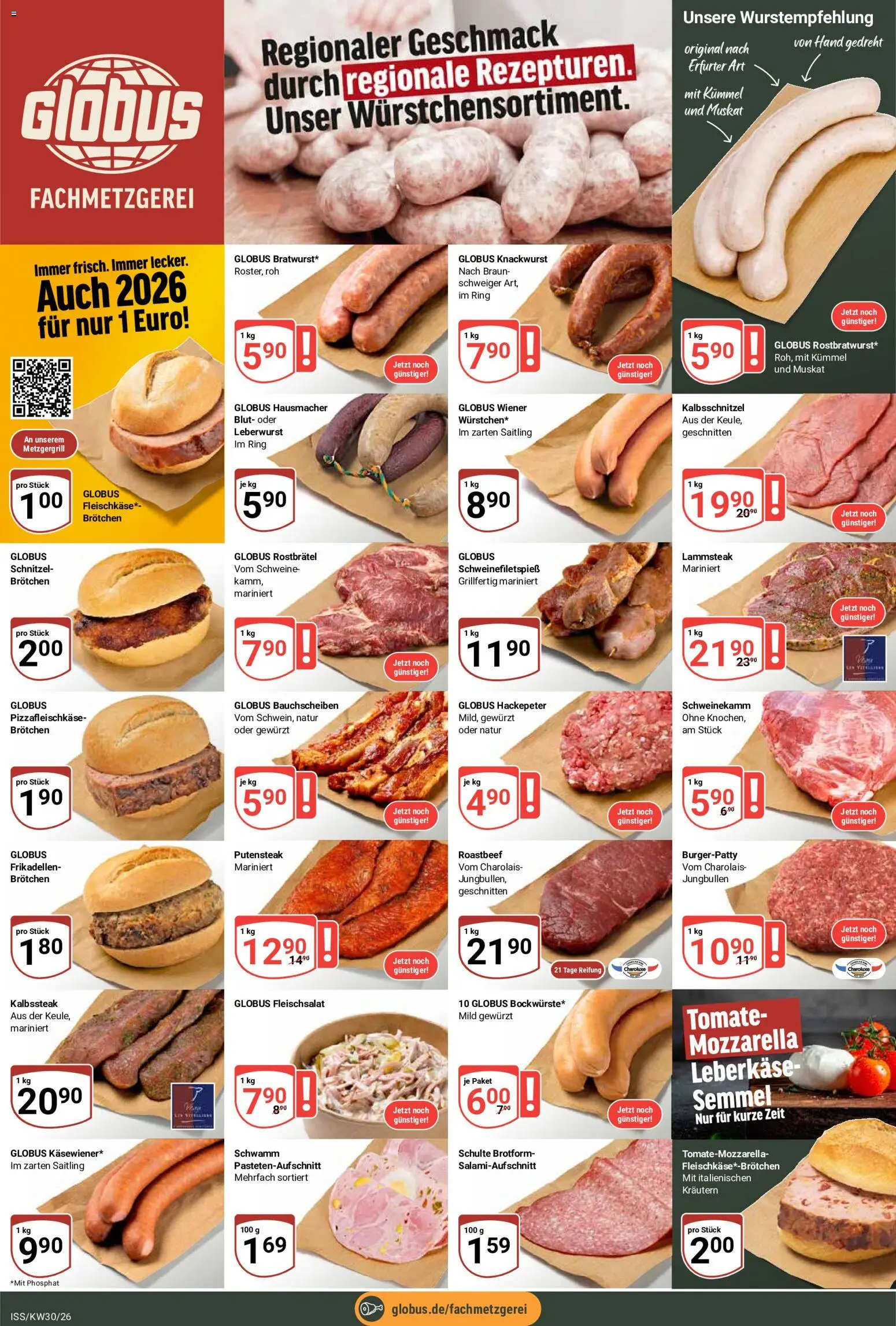 Globus Prospekt – gültig ab 20.07.2026 | Seite: 8 | Produkte: Mozzarella, Schnitzel, Roastbeef, Leberkase