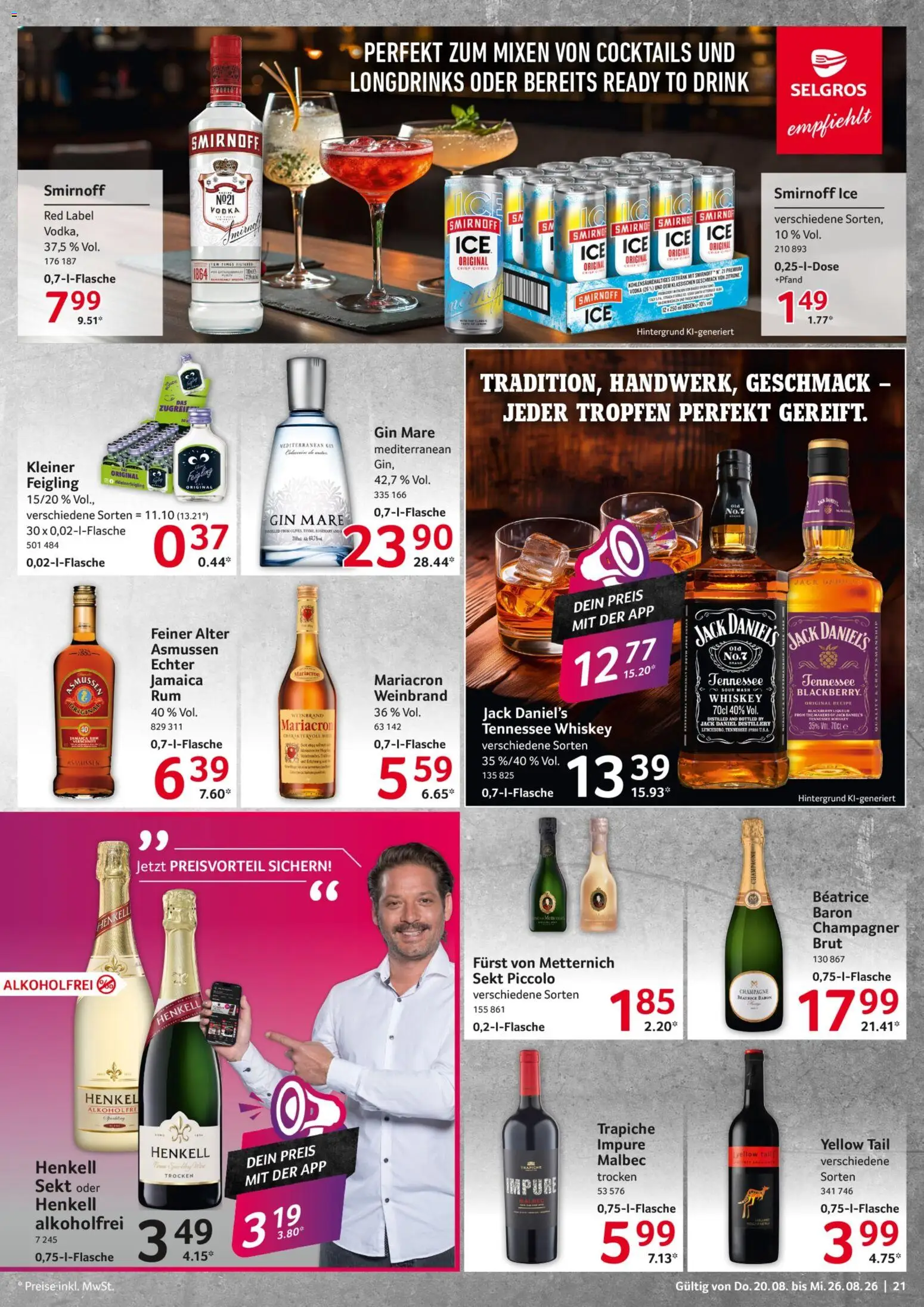 Selgros Prospekt – gültig ab 20.08.2026 | Seite: 21 | Produkte: Jack Daniel's, Zitrone, Gin, Whiskey