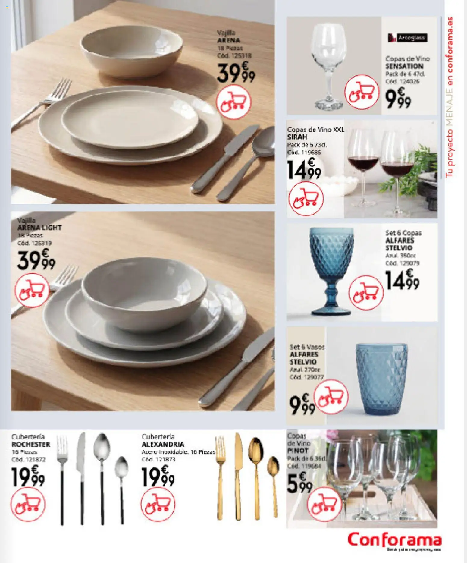 Conforama folleto │ válido desde el 16.04.2026 | Página: 119 | Productos: Vino, Vasos, Βρεφικό κρεβάτι, Cubertería