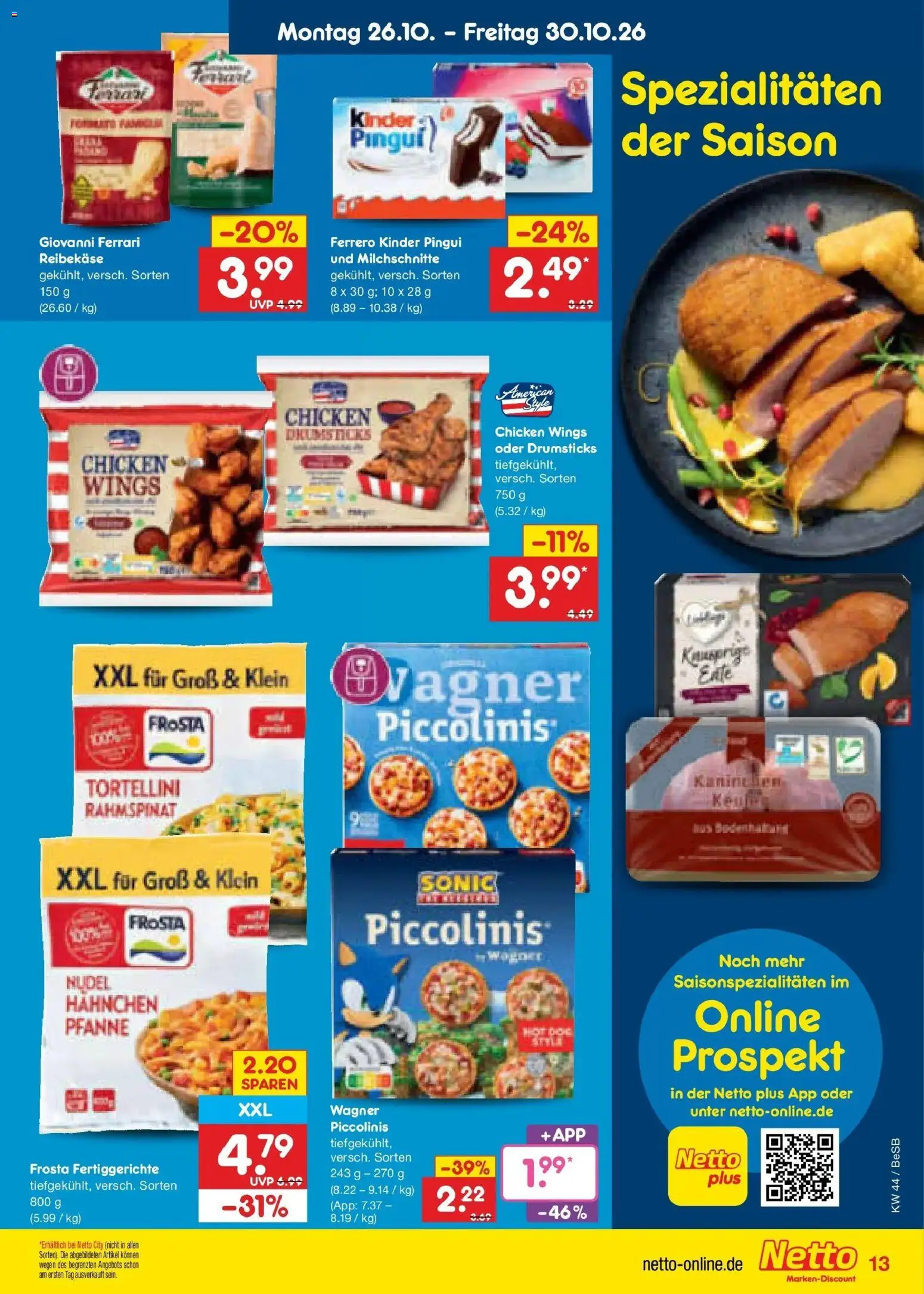Netto Marken-Discount Prospekt – gültig ab 28.10.2026 | Seite: 38 | Produkte: Hahnchen, Kaninchen, Spezialitäten, Piccolinis