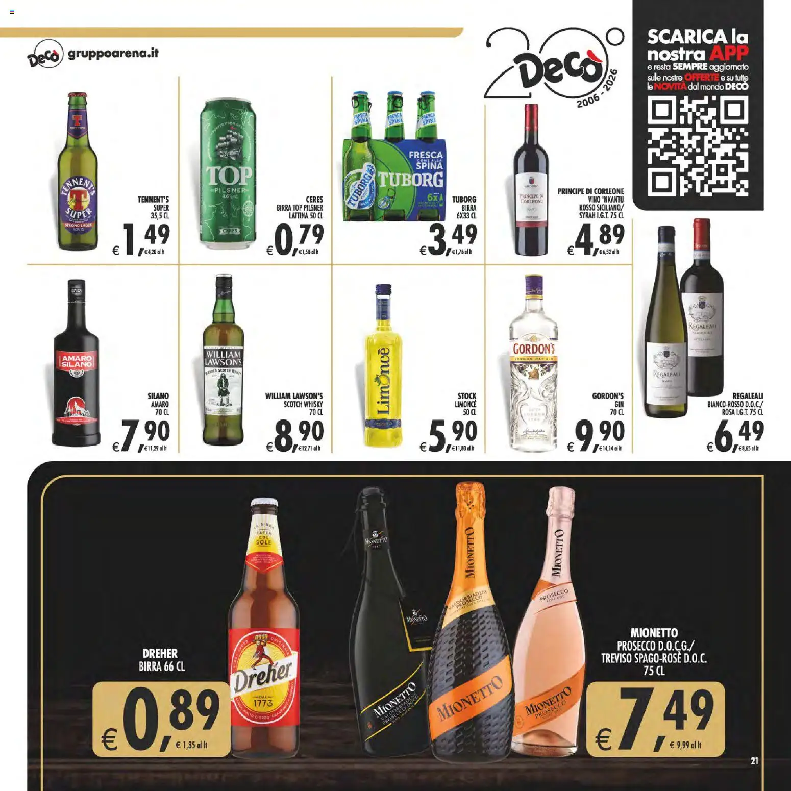 Volantino Decò del 29.05.2026 | Pagina: 21 | Prodotti: Tennent's, Birra, Prosecco, Whisky