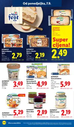 ALPENFEST Torta od badema, Ukrašena listićima badema S punjenjem od vrhnja - Pregled kataloga iz trgovine Lidl, vrijedi od 07.09.2026 | Stranica: 22 | Proizvodi: Mliječni namaz, Bomboni, Torta, Namaz