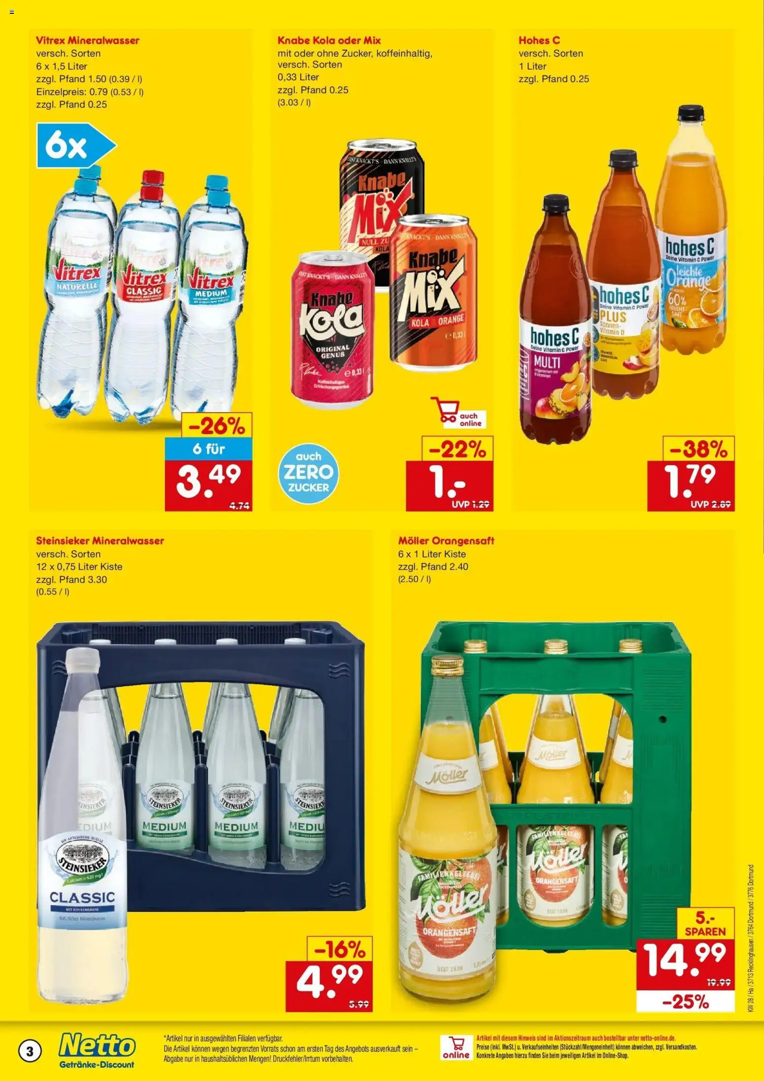 Netto Marken-Discount - Netto: Getränkeangebote – gültig ab 05.07.2026 | Seite: 3 | Produkte: Orangensaft, Mineralwasser, Zucker, Hohes c