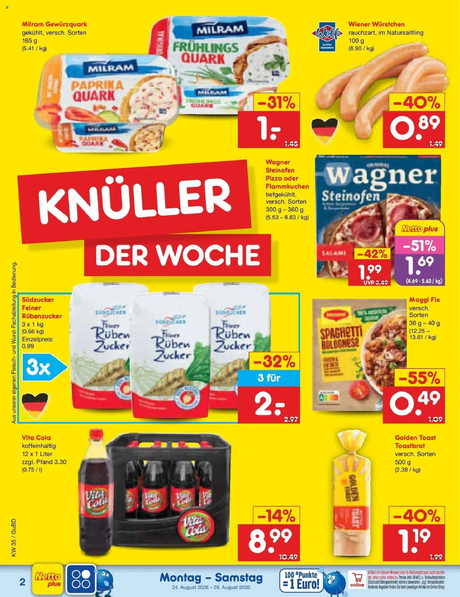 Netto Marken-Discount Prospekt Augustusburg (ab 24.08.2026) » Angebote | Seite: 2 | Produkte: Wiener wurstchen, Toast, Paprika, Vita cola