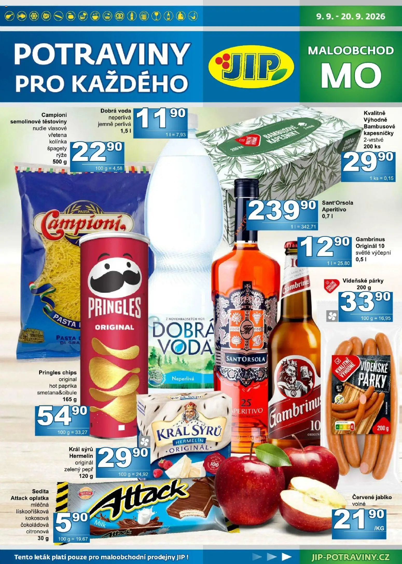 Jip leták od 09.09.2026 | Strana: 1 | Produkty: Dobrá voda, Těstoviny, Paprika, Potraviny