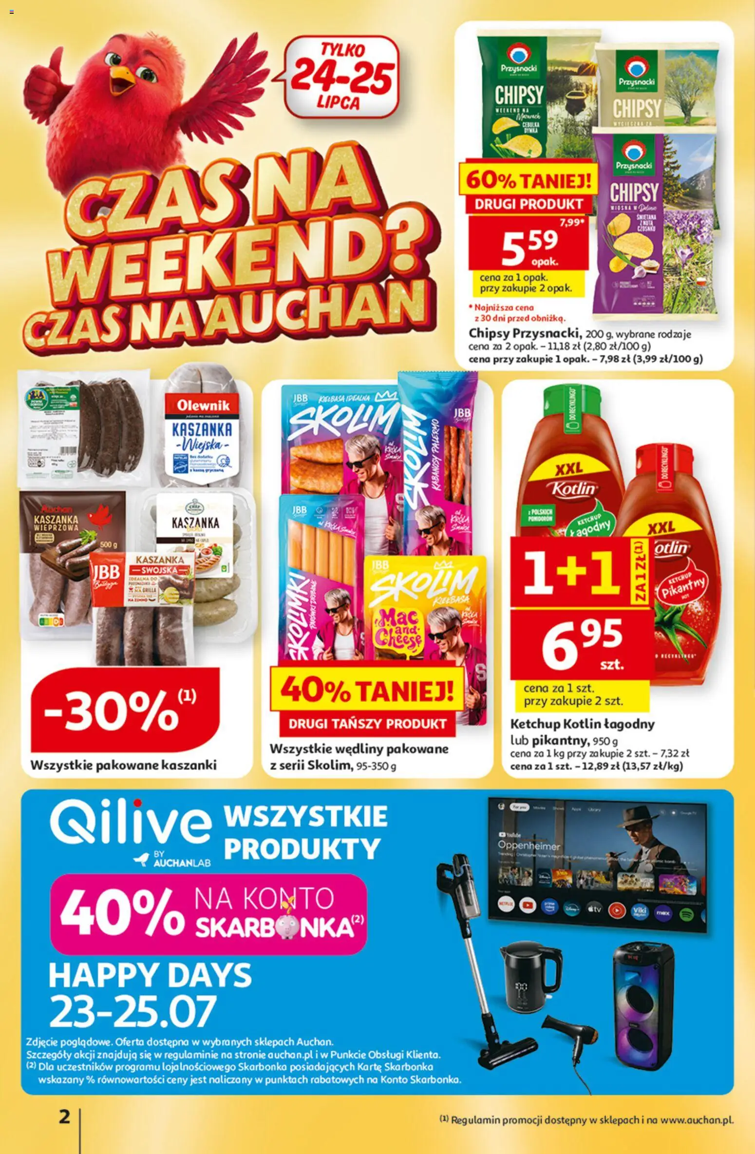 Auchan gazetka - 30 Lat Hipermarket od 23.07.2026 | Strona: 2 | Produkty: Chipsy, Ketchup, Kaszanka, Wędliny