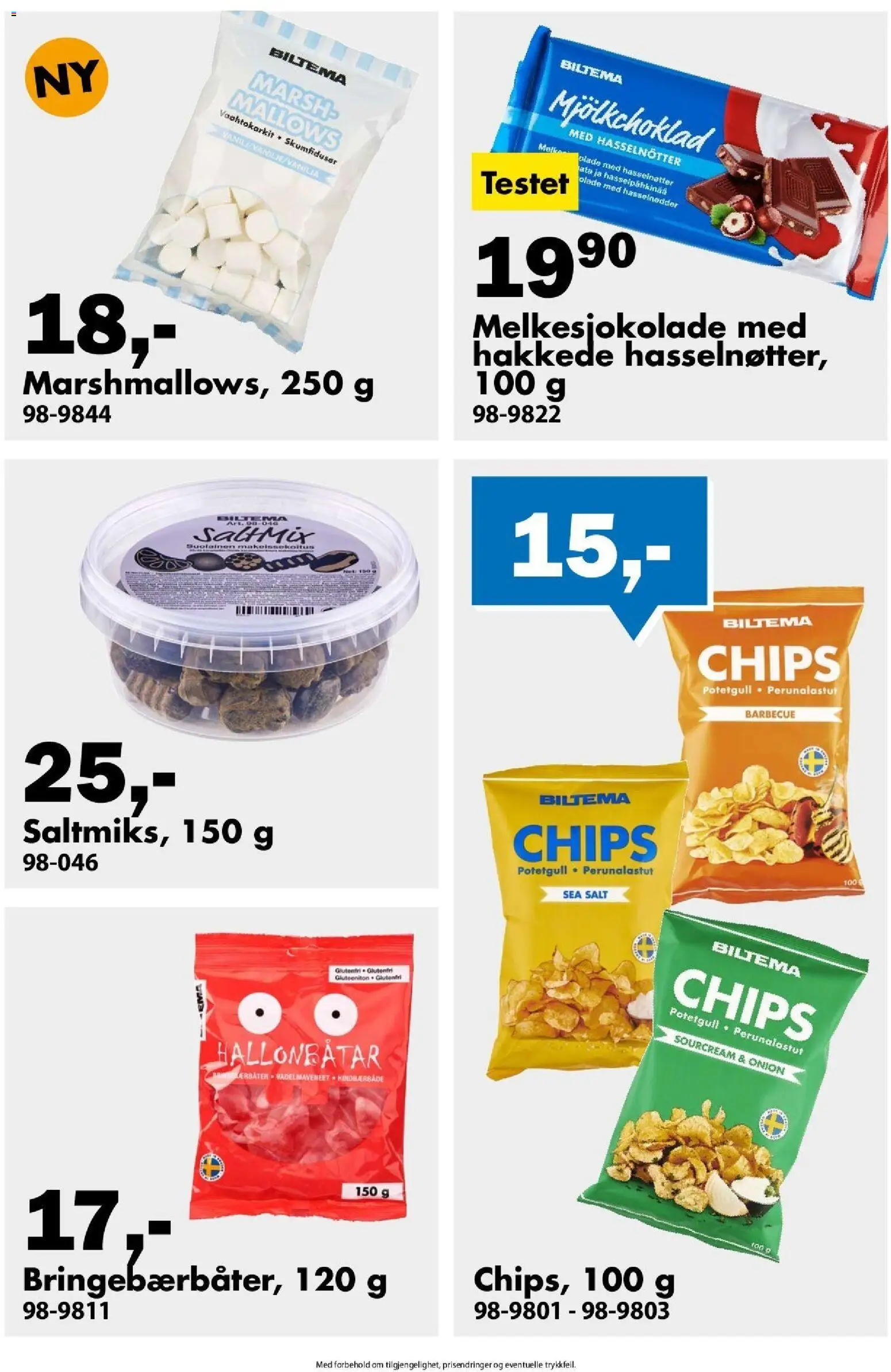 {H1} | Side: 8 | Produkter: Melk, Chips, Salt, Hasselnøtter