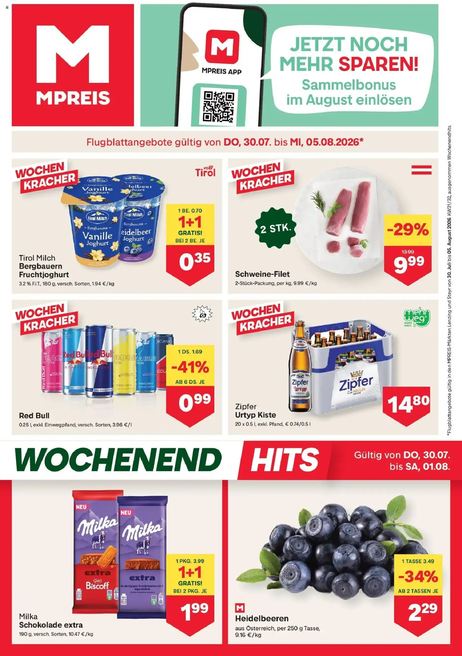 MPREIS Steyr gültig ab 30.07.2026 | Seite: 1 | Produkte: Vanille, Milch, Joghurt, Schokolade