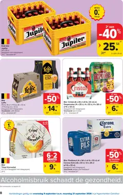 Bier Cristal (6 x 25 cl of 6 x 33 cl) en Desperados (4 x 25 cl, 4 x 33 cl, 4 x 50 cl of 6 x 33 cl), (leeggoed niet inbegrepen) - Voorbeeld van een folder van Carrefour, geldig van 09/09/2026 | Pagina: 8 | Producten: Bier, Corona Extra, Desperados, Crème