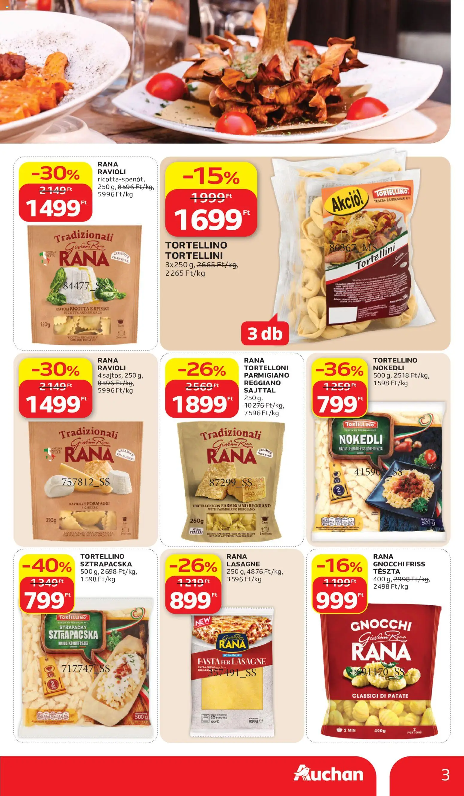 Auchan akciós ujság - amely érvényes a következő dátumtól: 2026.07.02. | Oldal: 3 | Termékek: Ricotta, Tortellini, Tészta, Lasagne