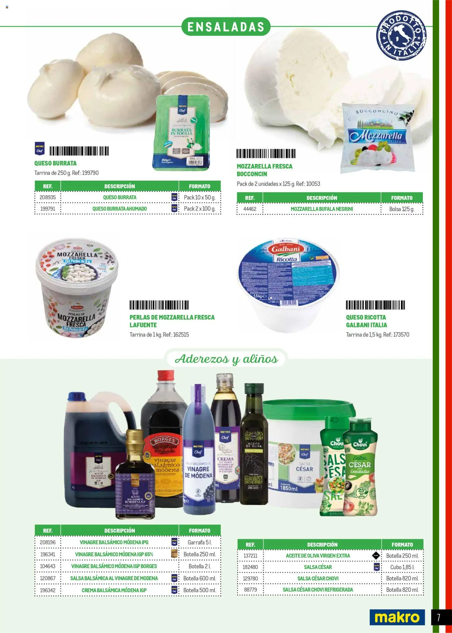 Makro Restaurantes italianos Prat │ válido desde el 27.03.2026 | Página: 7 | Productos: Queso, Aceite, Aceite de oliva virgen extra, Δεξαμενή