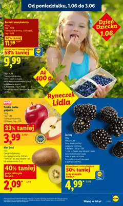 Pogląd oferty "Jeżyny, 125 g, 100 g = 3,99" - ważna od 01.06.2026 | Strona: 45 | Produkty: Jeżyny, Jabłka, Kiwi