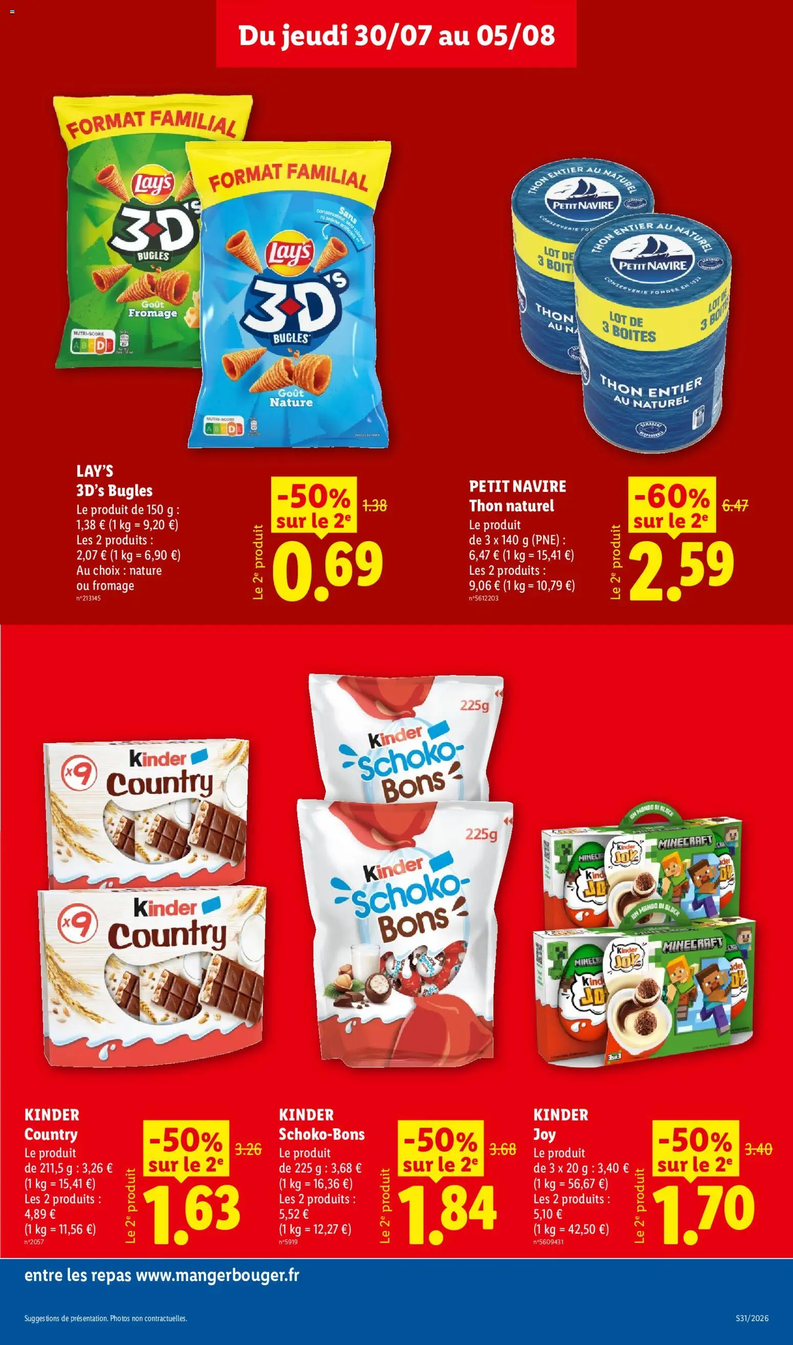 {H1} | Page: 13 | Produits: Kinder Schoko-bons, Thon naturel, Fromage, Kinder country