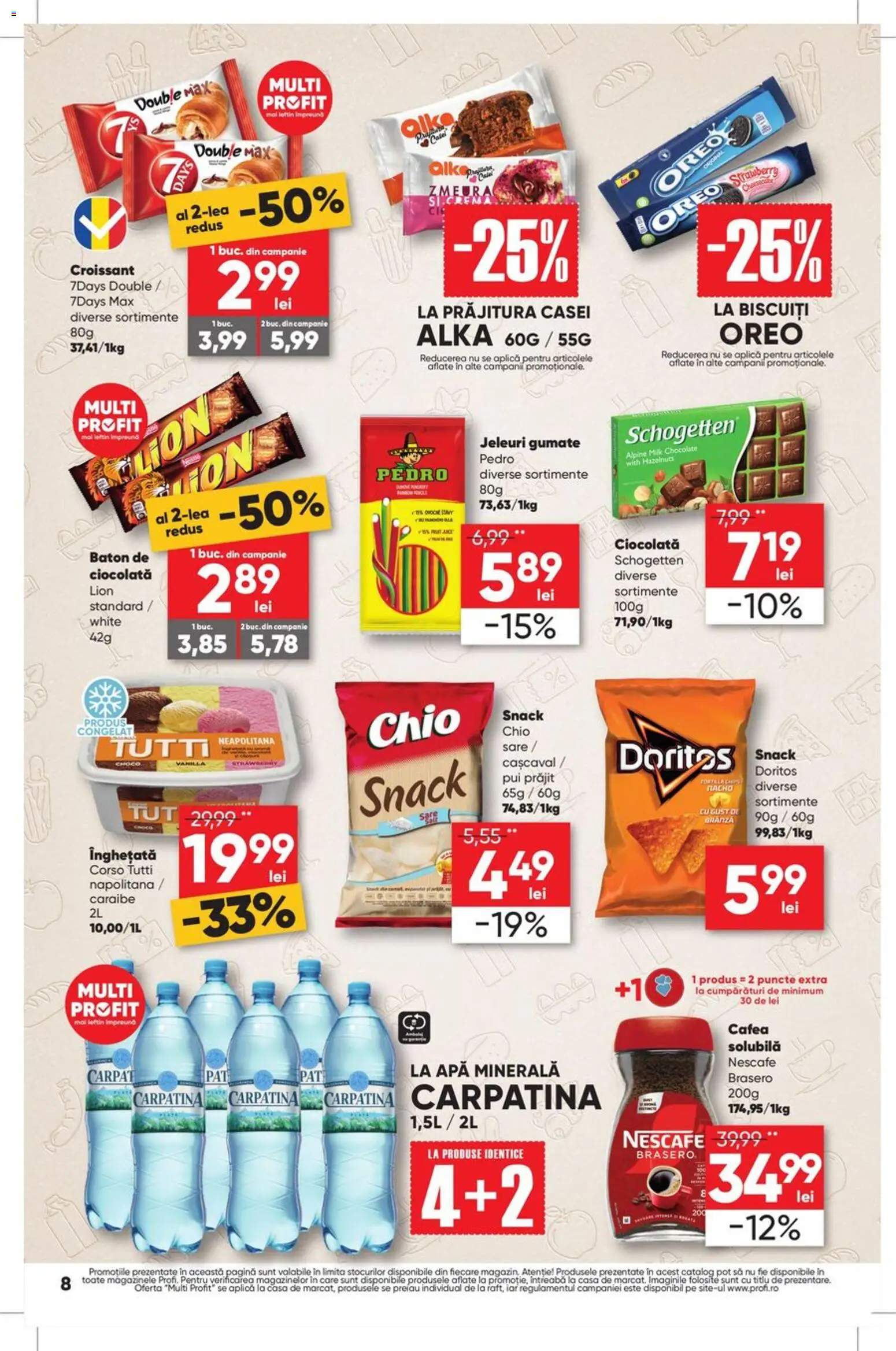 Noul catalog Profi – valabil de la 27.08.2026 | Pagină: 8 | Produse: Croissant, Cașcaval, Apă, Doritos
