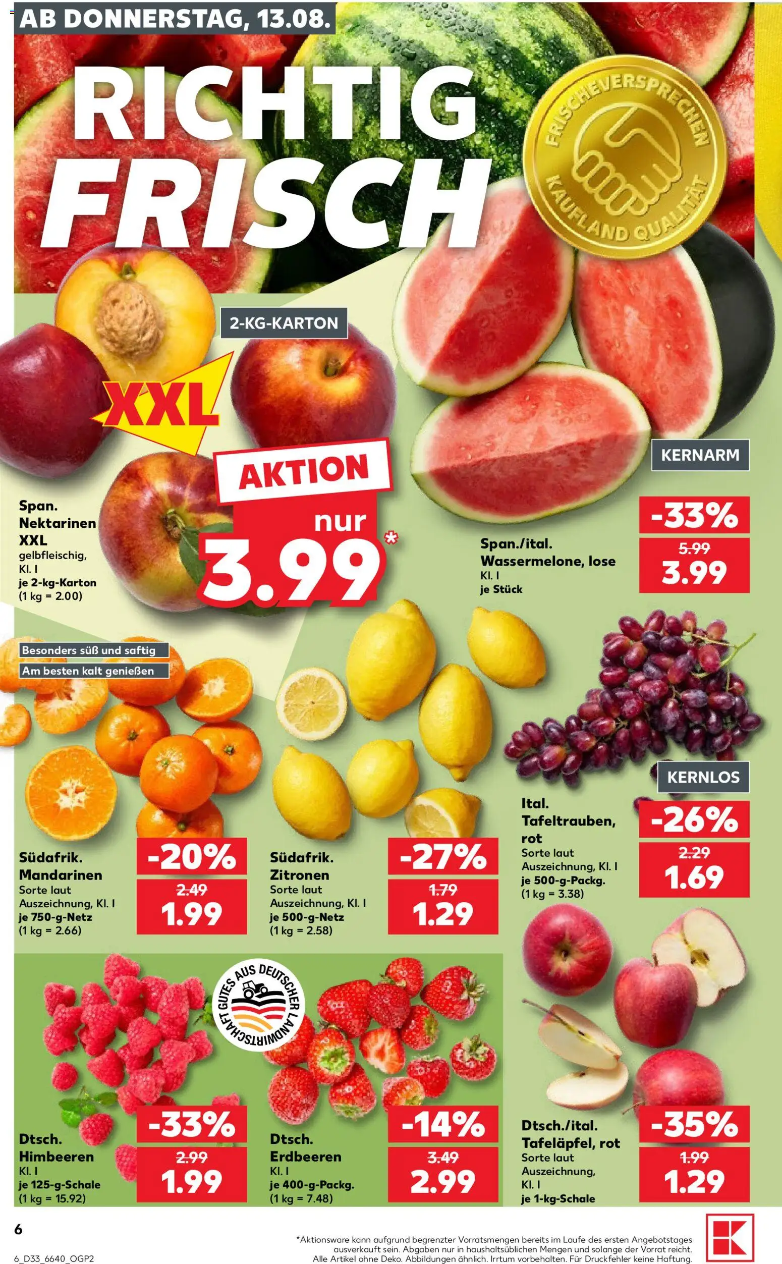 Kaufland Prospekt – gültig ab 13.08.2026 | Seite: 6 | Produkte: Himbeeren, Mandarinen, Erdbeeren, Zitronen