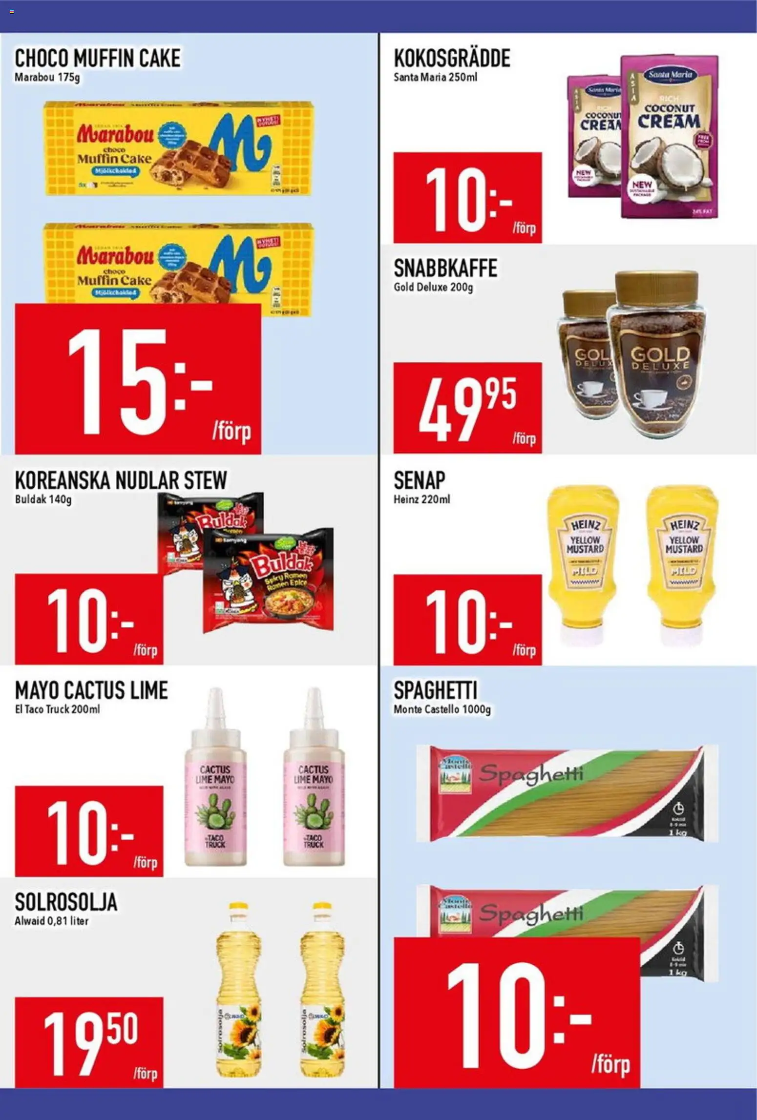 Matdax reklamblad aktuell från 17/08/2026 | Sida: 15 | Produkter: Senap, Snabbkaffe, Spaghetti, Solrosolja