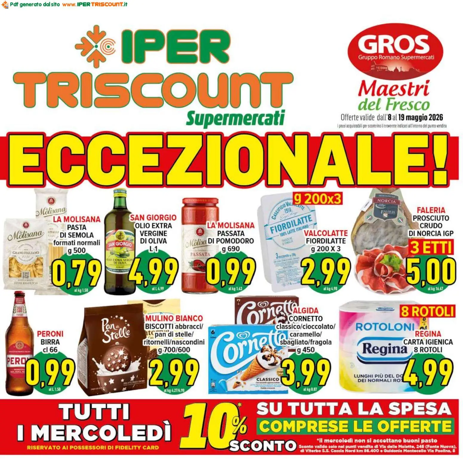 Volantino Ipertriscount del 08.05.2026 | Pagina: 1 | Prodotti: Carta igienica, Biscotti, Latte, Pasta