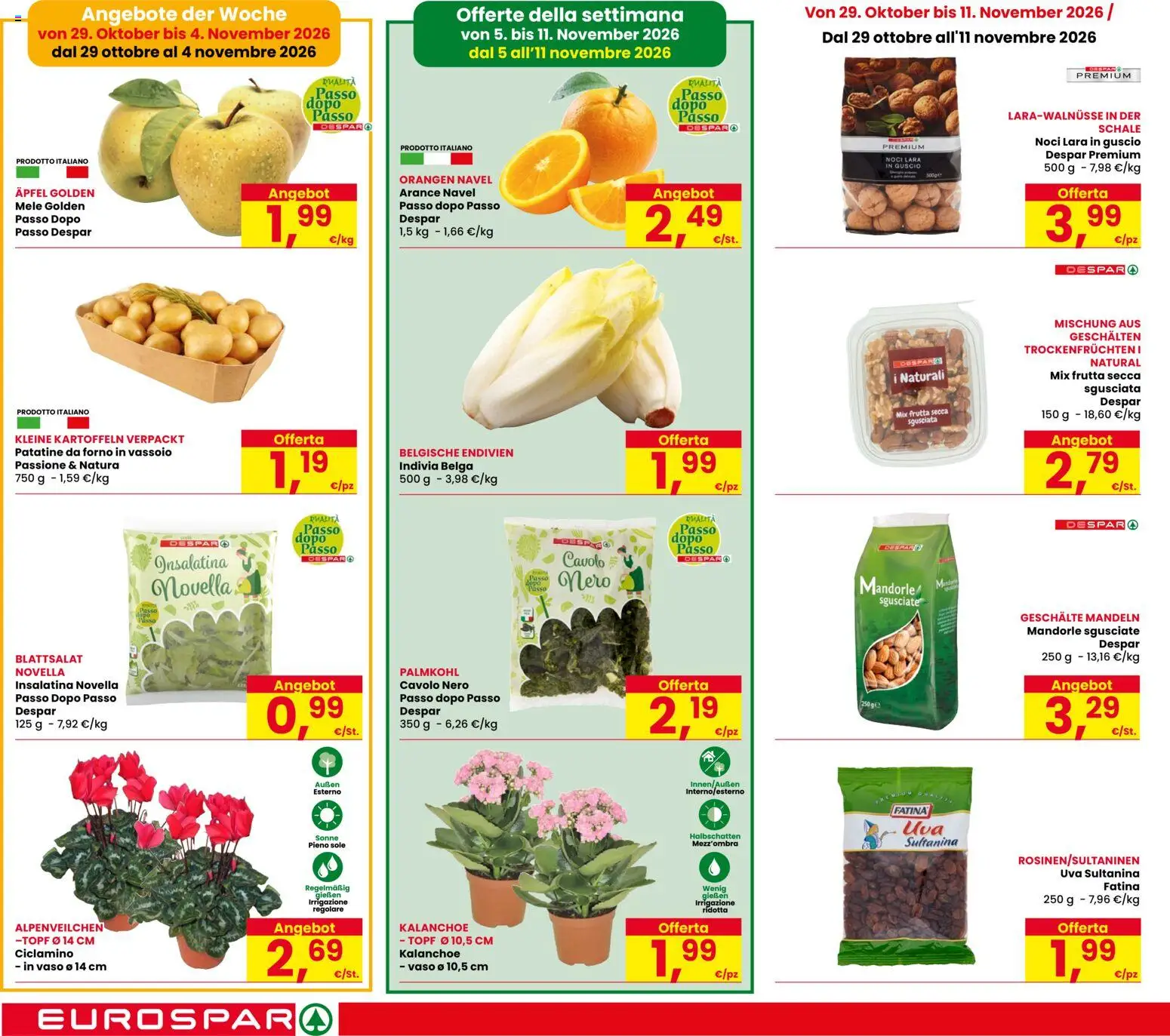 Volantino Eurospar del 29/10/2026 | Pagina: 4 | Prodotti: Cavolo, Mandorle, Vassoio, Indivia