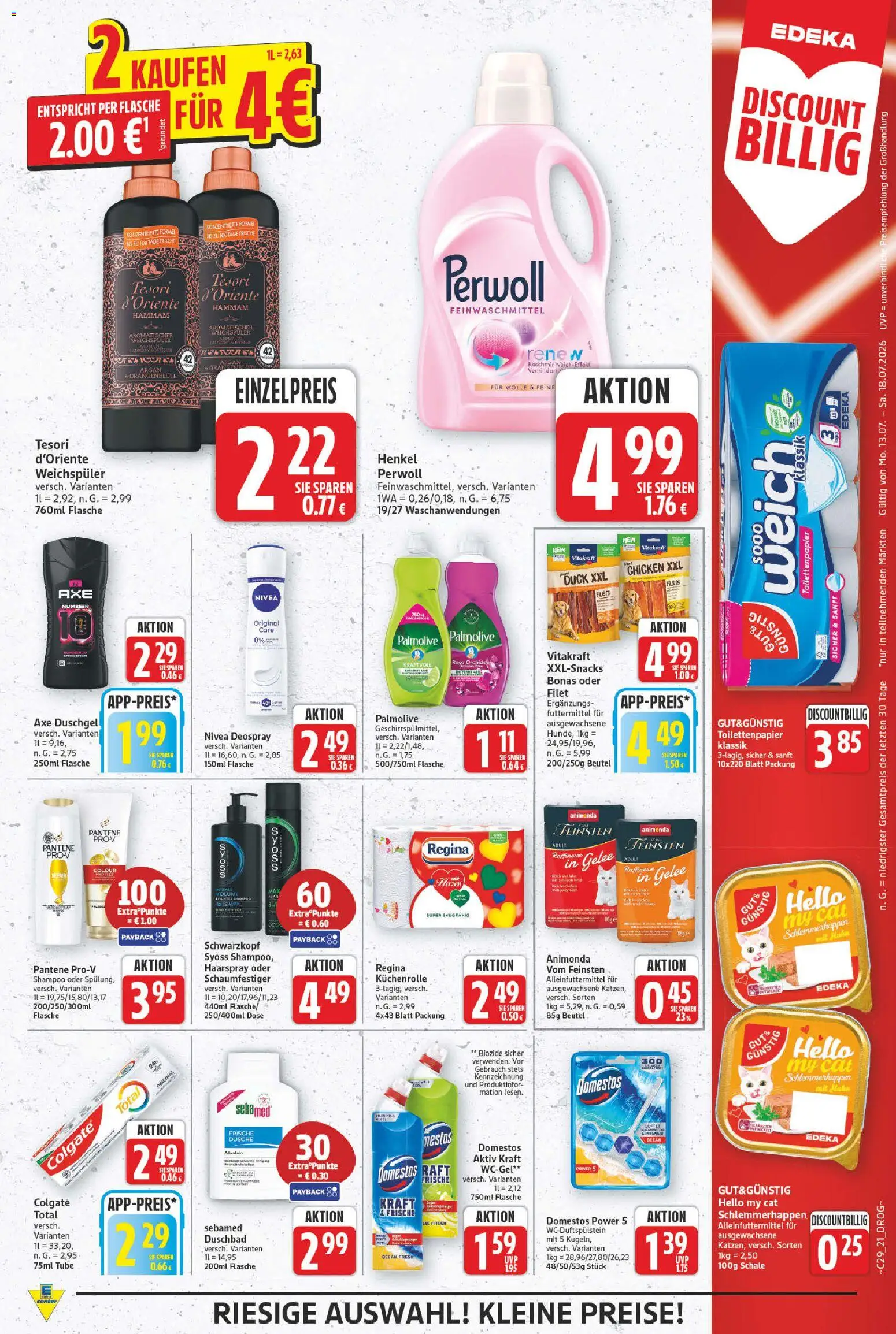 E center Prospekt – gültig ab 13.07.2026 | Seite: 21 | Produkte: Shampoo, Duschgel, Weichspüler, Axe