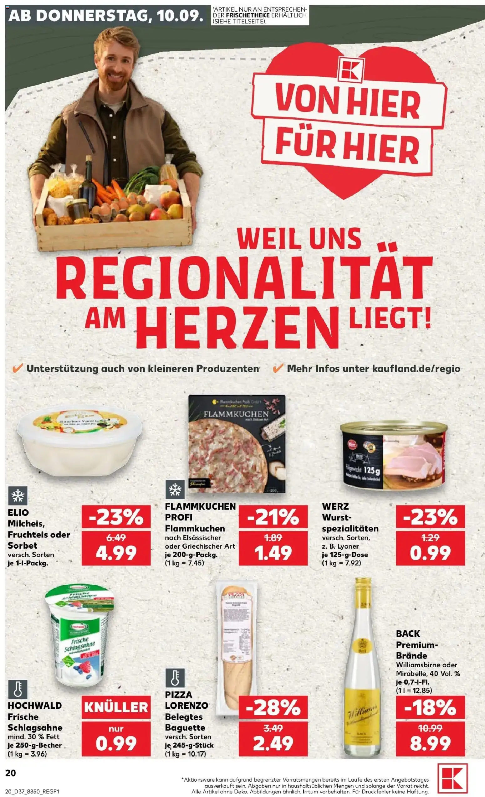 Prospekt Kaufland ab 10.09.2026 » Angebote Online zum Blättern | Seite: 20 | Produkte: Schlagsahne, Spezialitäten, Baguette, Wurst