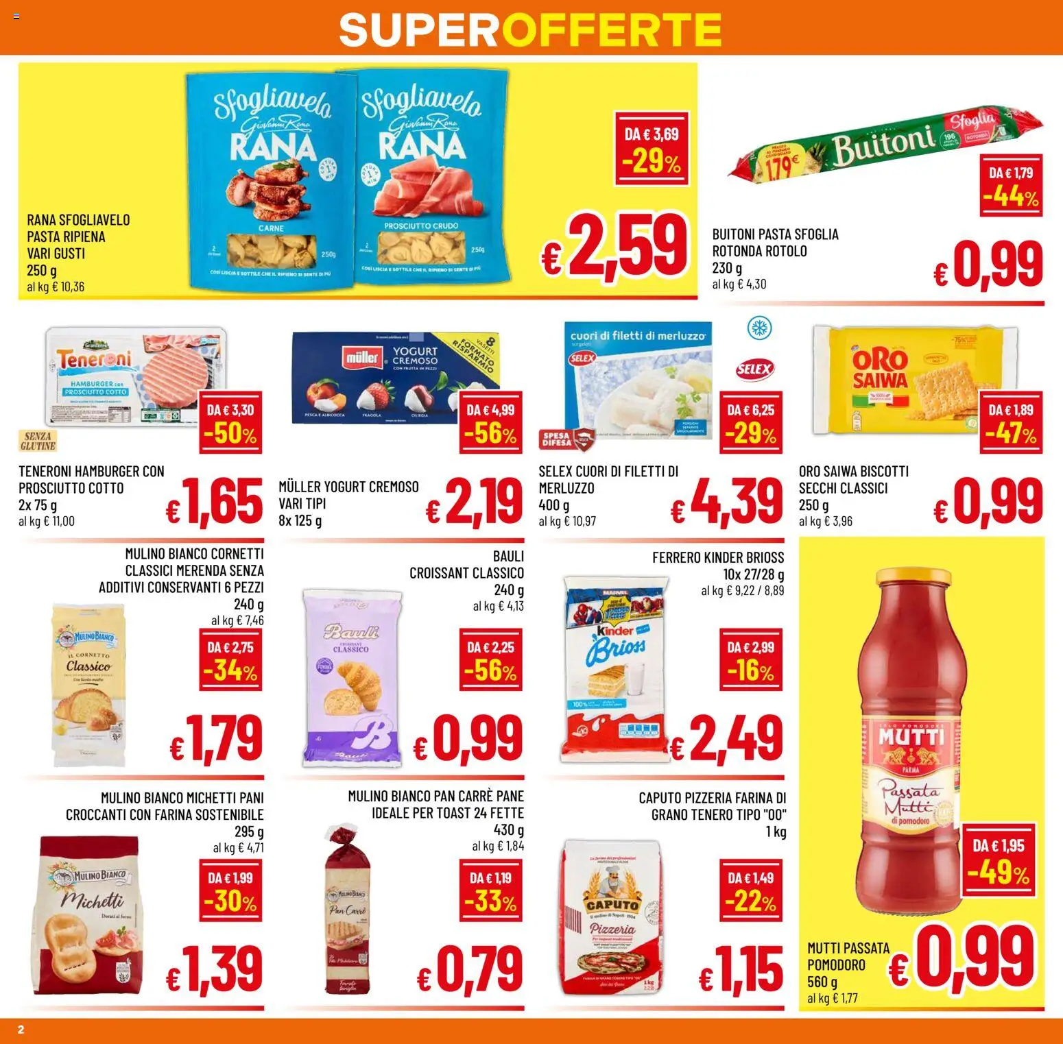 Volantino A&O del 16/09/2026 | Pagina: 2 | Prodotti: Prosciutto Cotto, Prosciutto, Pasta, Mutti passata