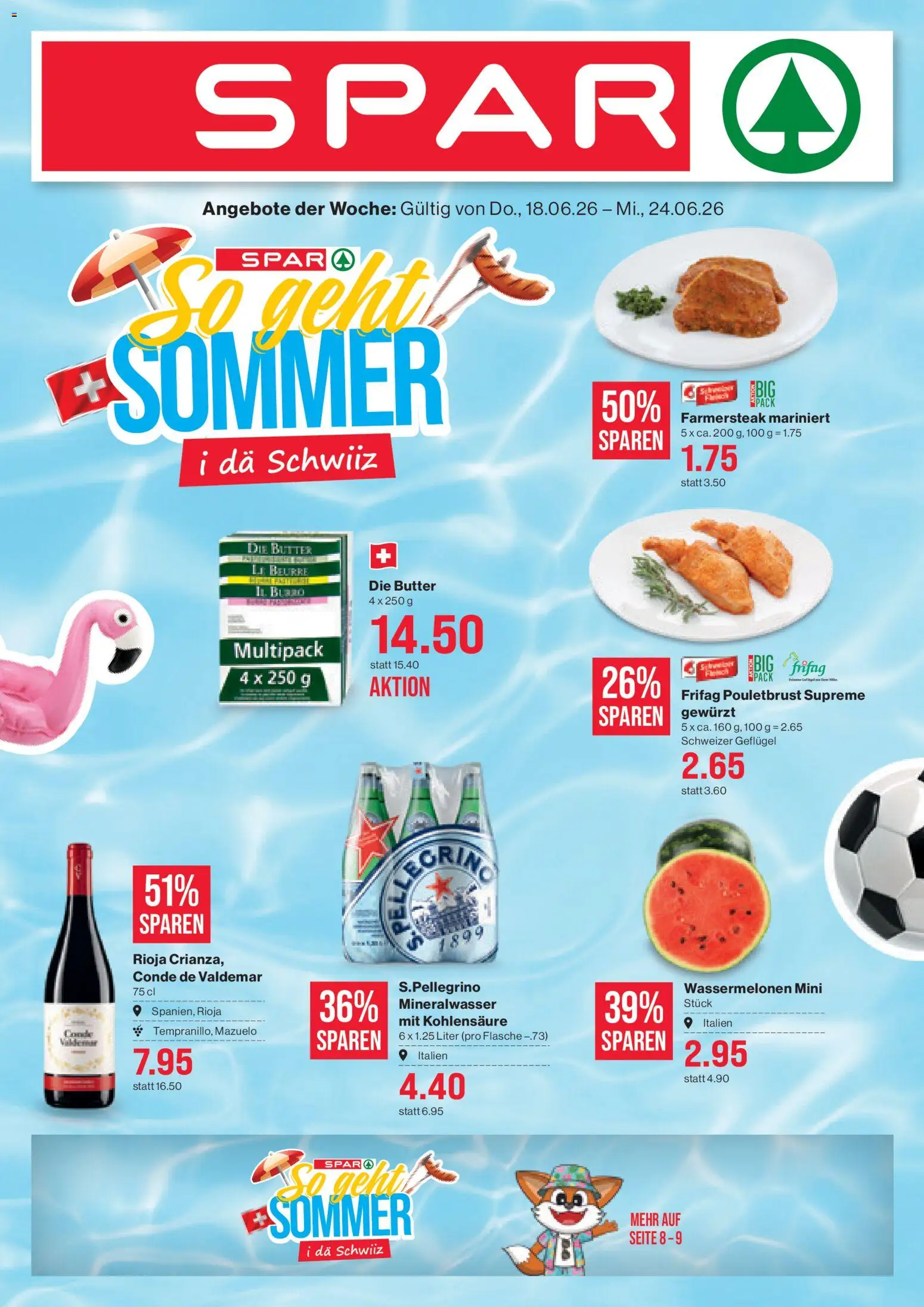 SPAR - SPAR Handels AG – gültig ab 18.06.2026 | Seite: 1 | Produkte: Pouletbrust, Mineralwasser, Butter
