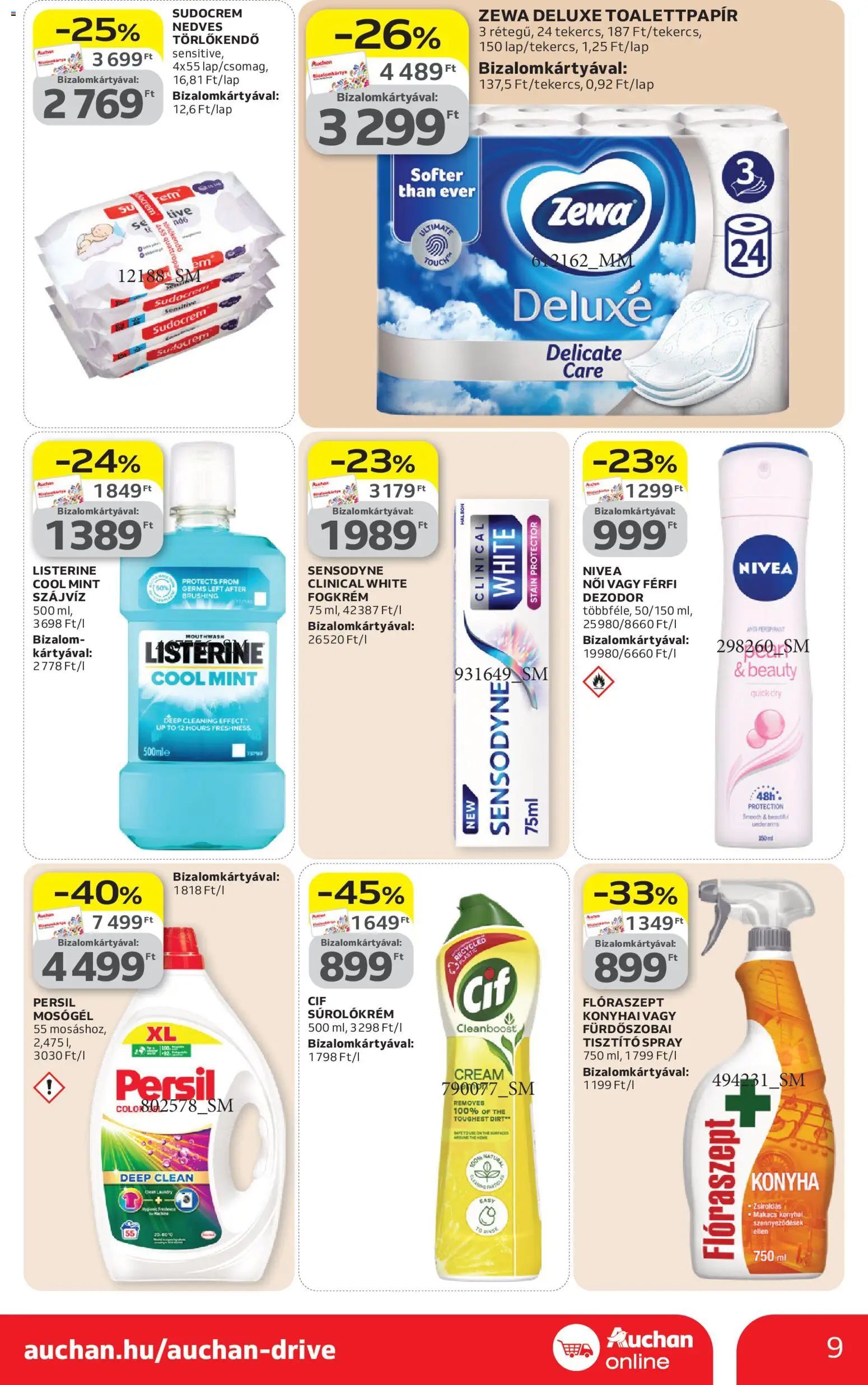 Auchan akciós ujság - amely érvényes a következő dátumtól: 16.04.2026 | Oldal: 9 | Termékek: Persil, Dezodor, Fogkrém, Szájvíz