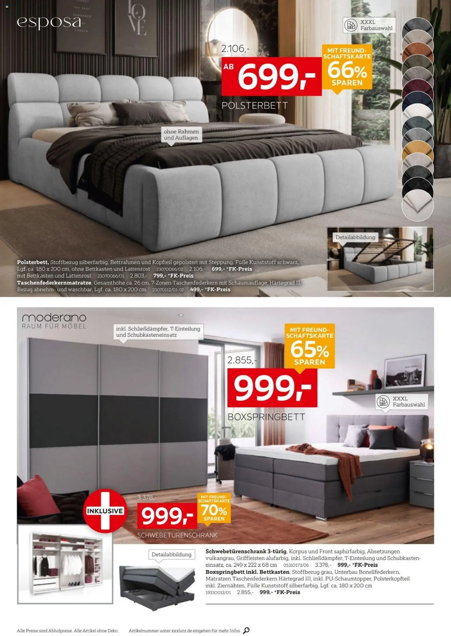 XXXLutz Schlafen Spezial – gültig ab 25.07.2026 | Seite: 8 | Produkte: Lattenrost, Schwebetürenschrank, Boxspringbett, Polsterbett