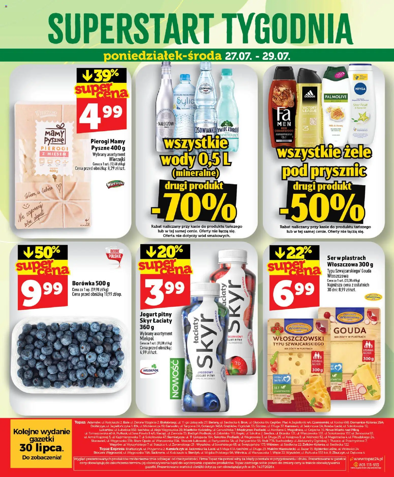 Topaz gazetka od 23.07.2026 | Strona: 42 | Produkty: Pierogi, Jogurt pitny, Prysznic, Woda