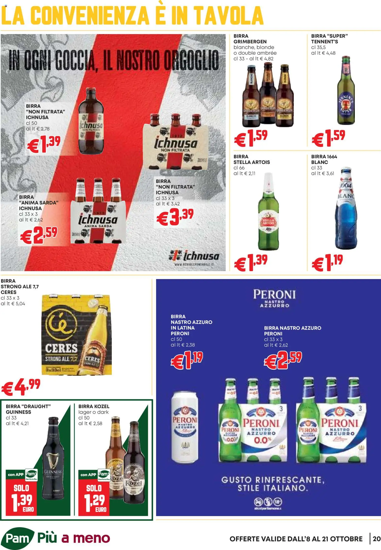 Volantino PAM del 08/10/2026 | Pagina: 20 | Prodotti: Tennent's, Birra Kozel, Birra, Ceres