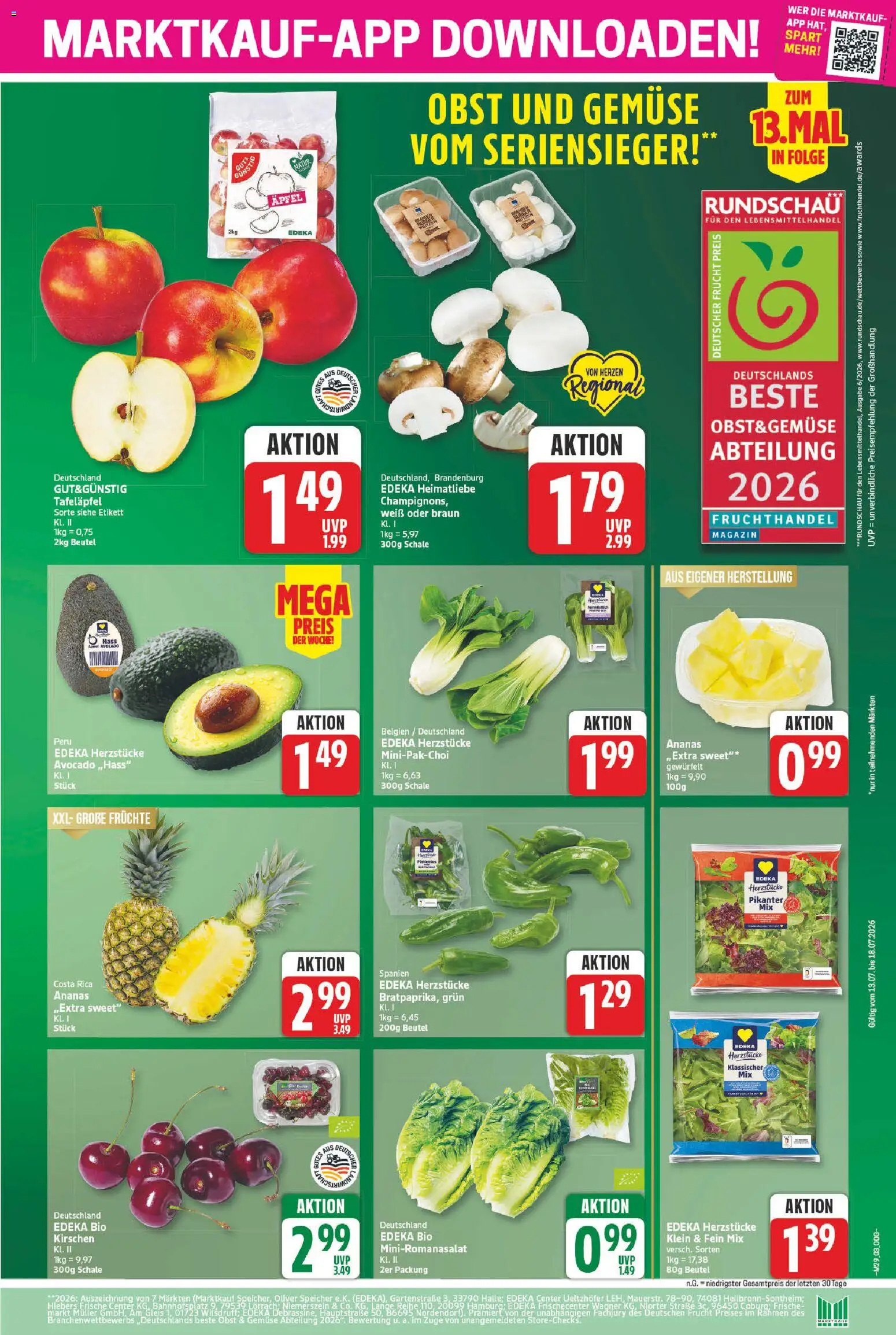 Marktkauf Prospekt – gültig ab 13.07.2026 | Seite: 3 | Produkte: Ananas, Kirschen, Gemüse, Obst