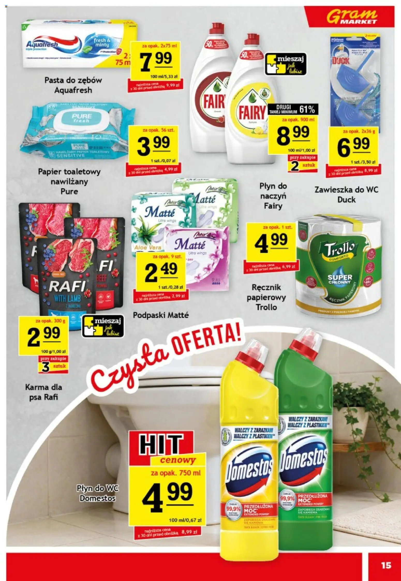 Gram Market gazetka od 29.07.2026 | Strona: 15 | Produkty: Papier toaletowy, Podpaski, Domestos, Fairy