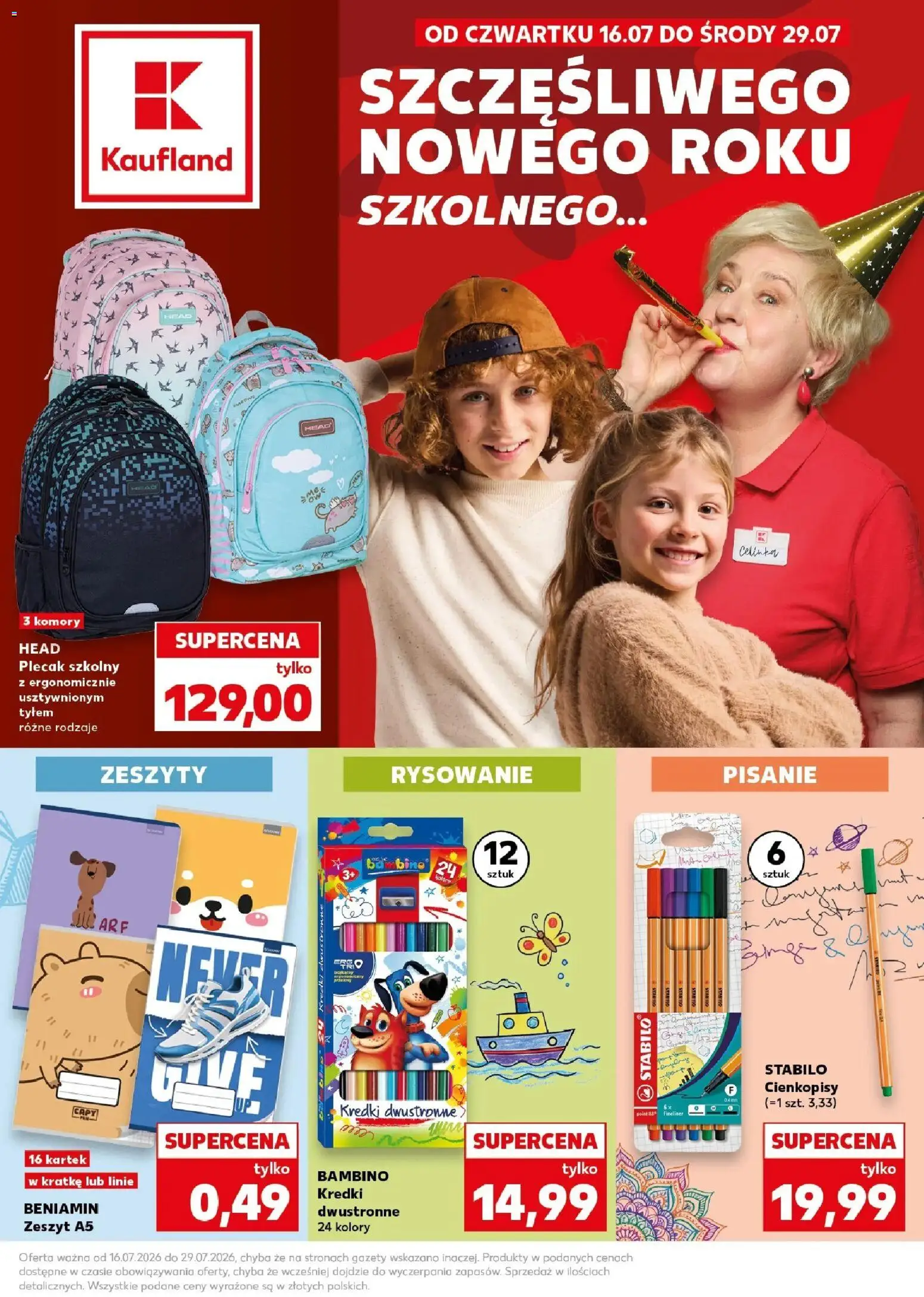 Kaufland gazetka - Katalog artykułów szkolnych od 16.07.2026 | Strona: 1 | Produkty: Notebook, Zeszyt, Kredki, Zeszyty