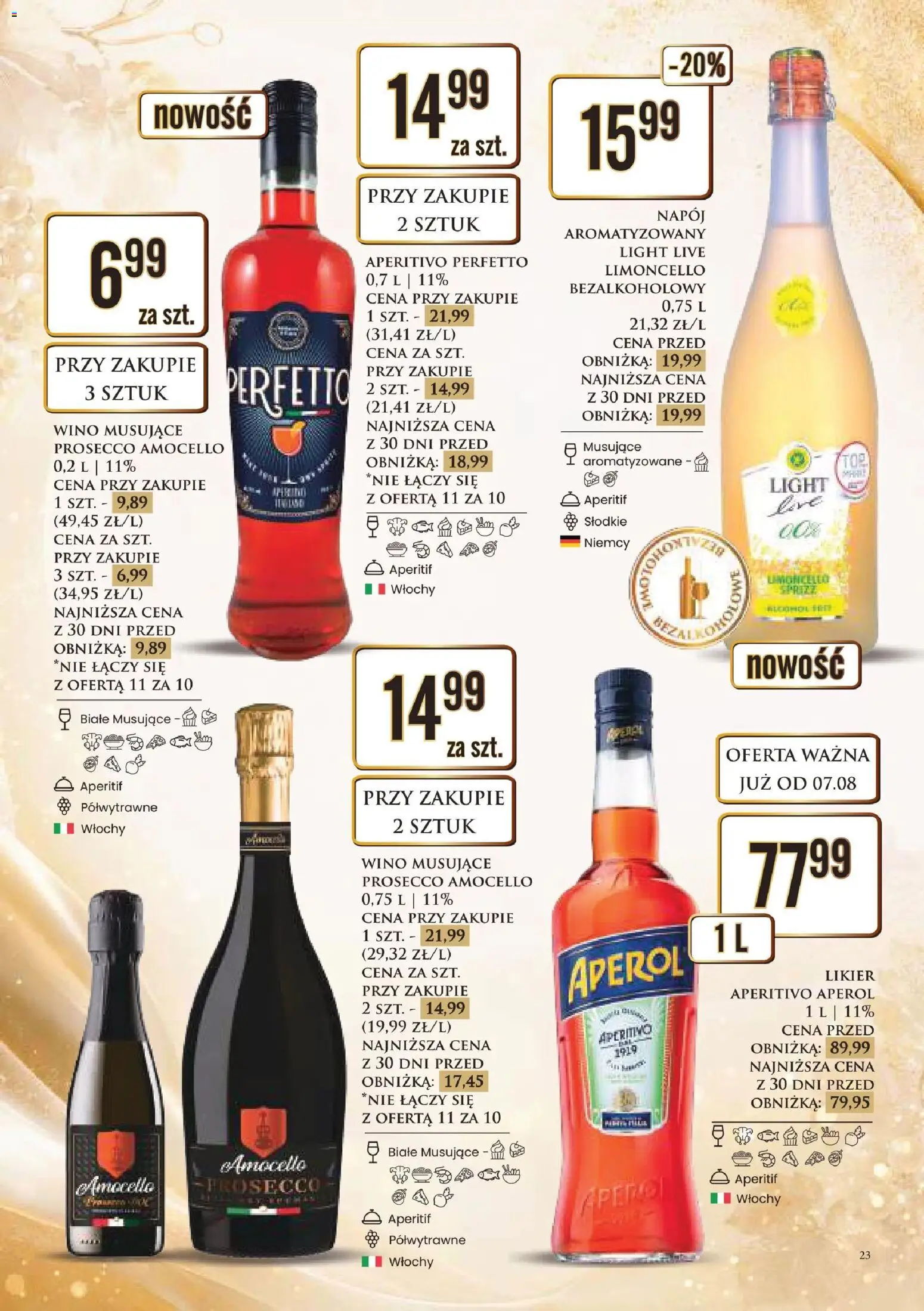 Dino gazetka alkoholowa od 07.08.2026 | Strona: 23 | Produkty: Wino musujące, Wino musujące prosecco, Aperitif, Aperol
